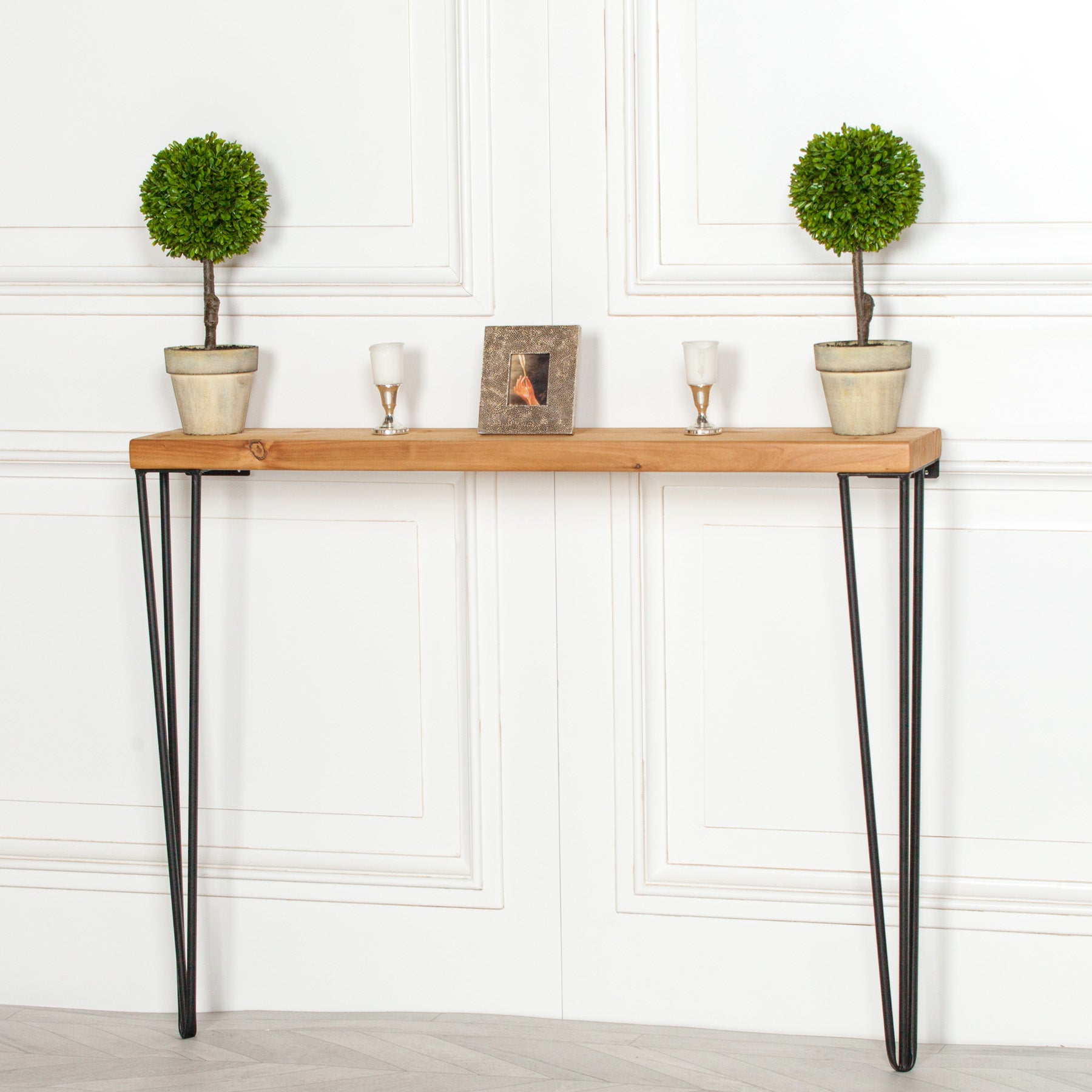 Pine Wood & Metal Industrial Style 77cm Hairpin Hall Console Table