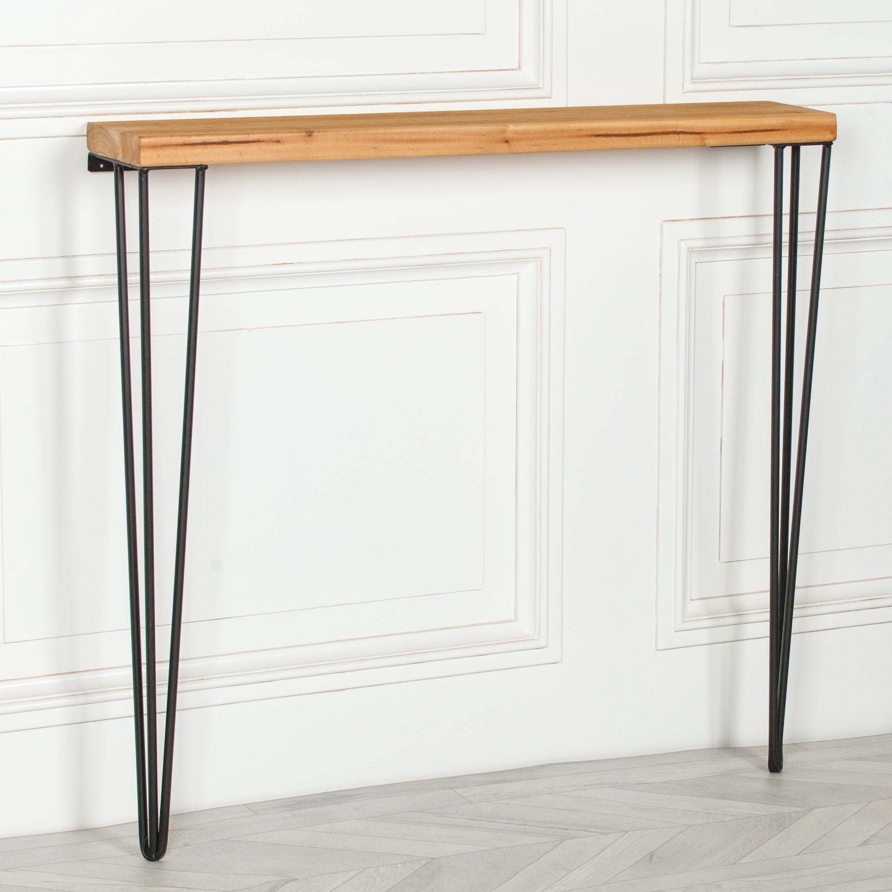 Pine Wood & Metal Industrial Style 92cm Hairpin Hall Console Table