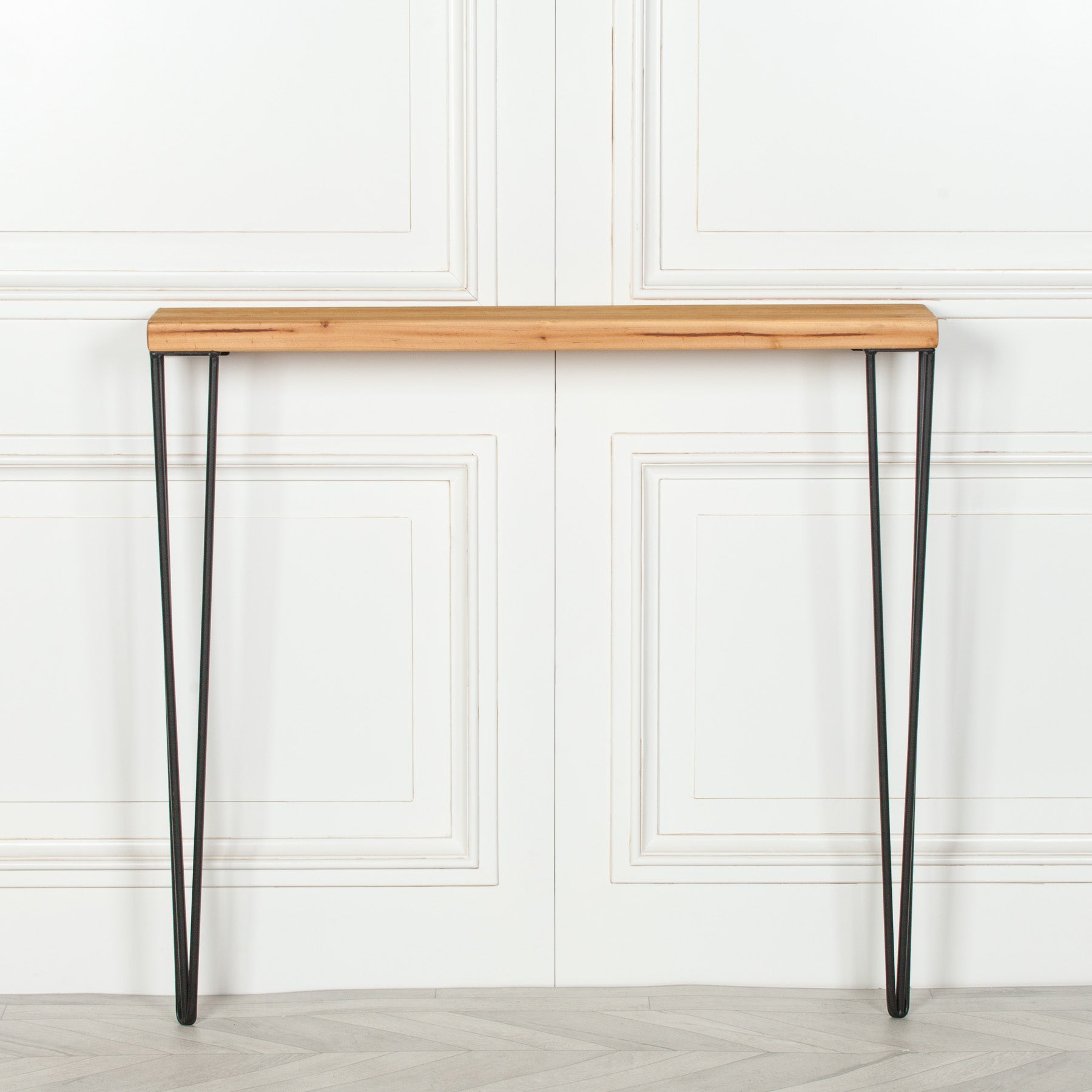 Pine Wood & Metal Industrial Style 92cm Hairpin Hall Console Table