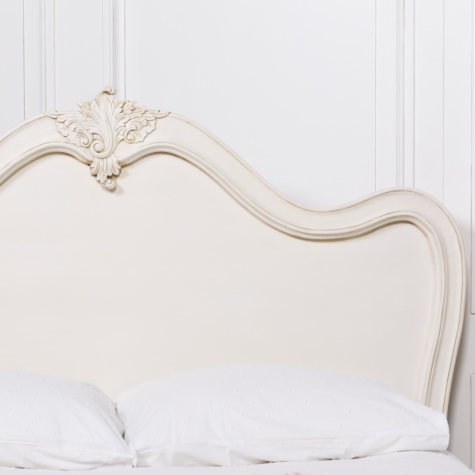 French Antique Style Ivory White Colour Carved Ornate 5ft King Size Bed