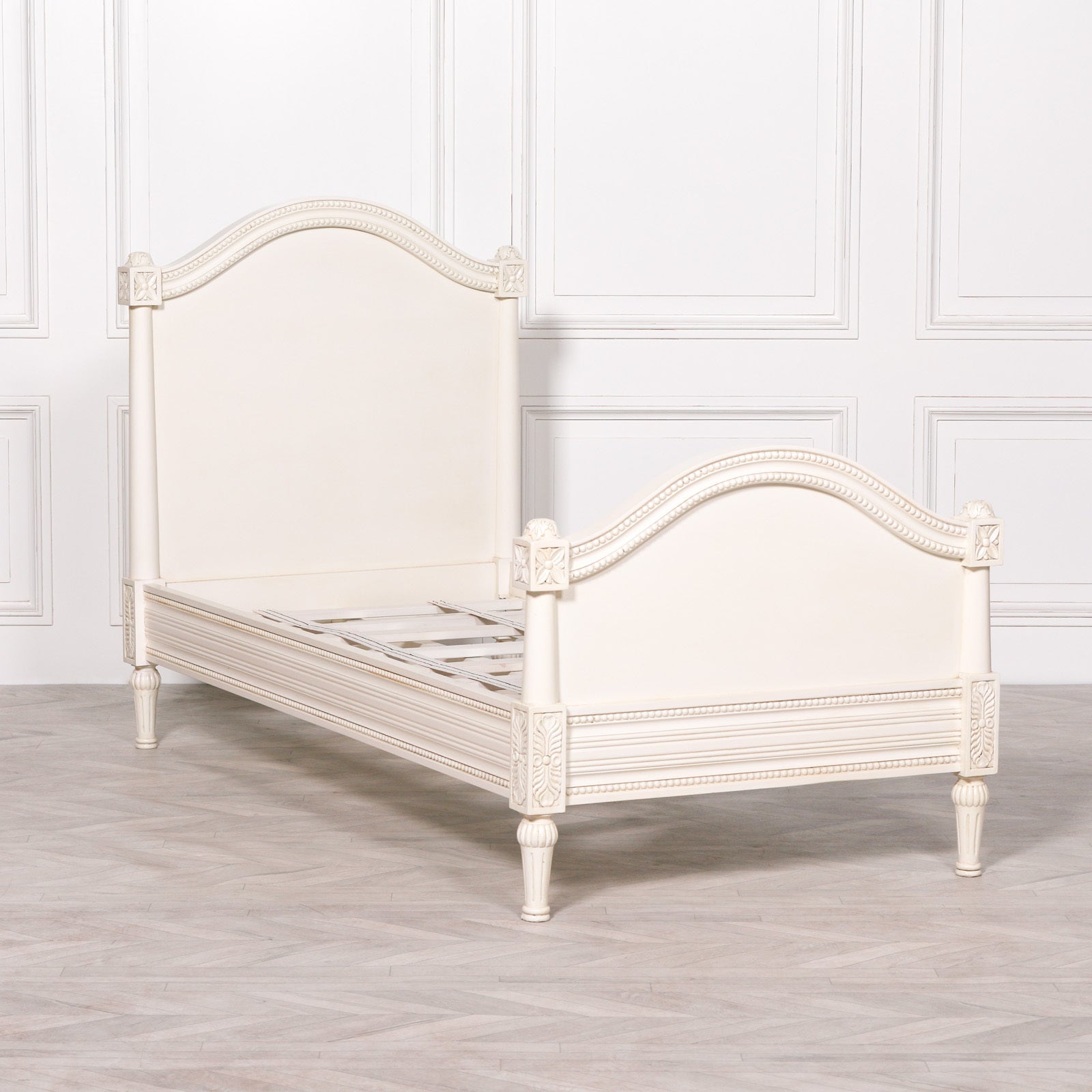 French Antique Style Ivory White Colour Carved Ornate 3ft Single Bed