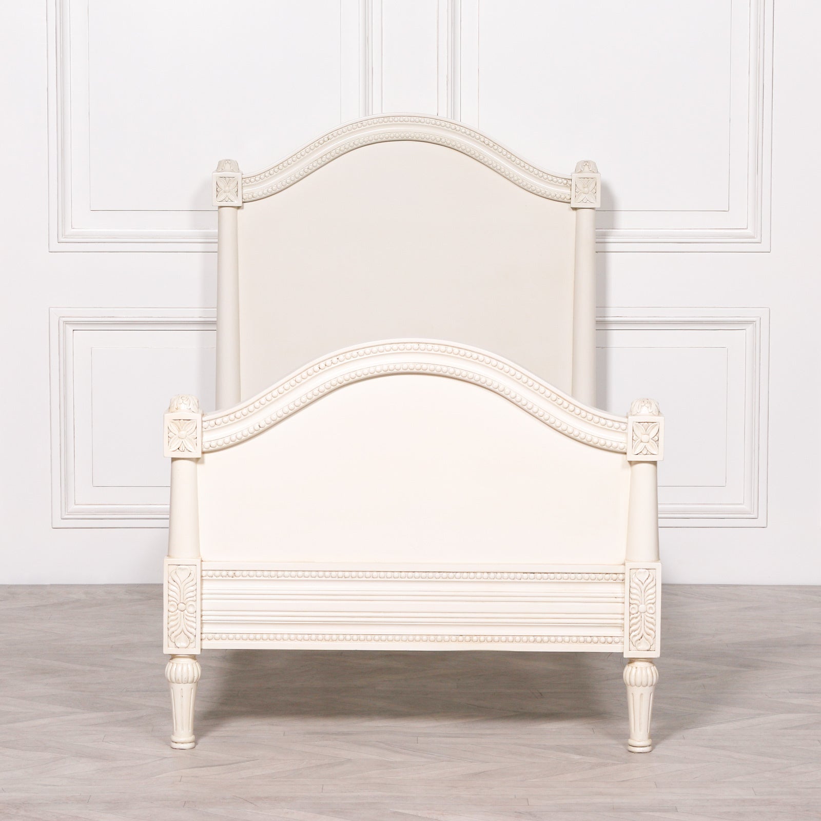 French Antique Style Ivory White Colour Carved Ornate 3ft Single Bed