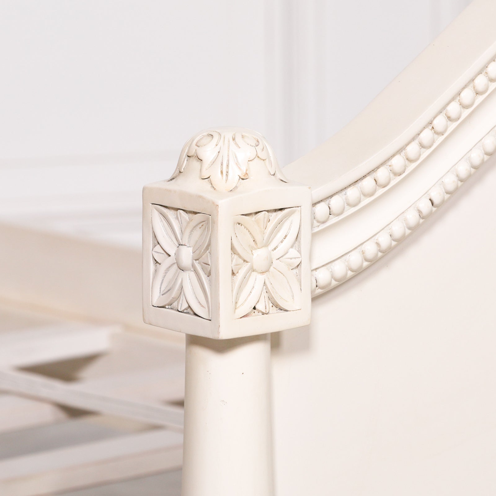 French Antique Style Ivory White Colour Carved Ornate 3ft Single Bed