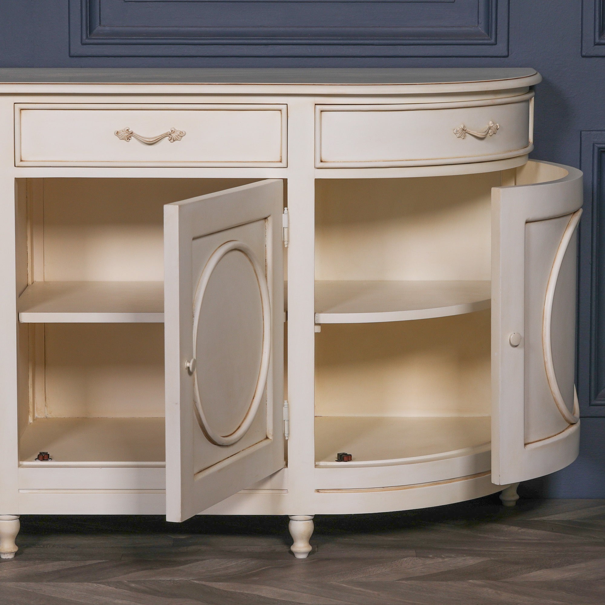Large French Country Style Aged Ivory Colour Mahogany Wood Sideboard