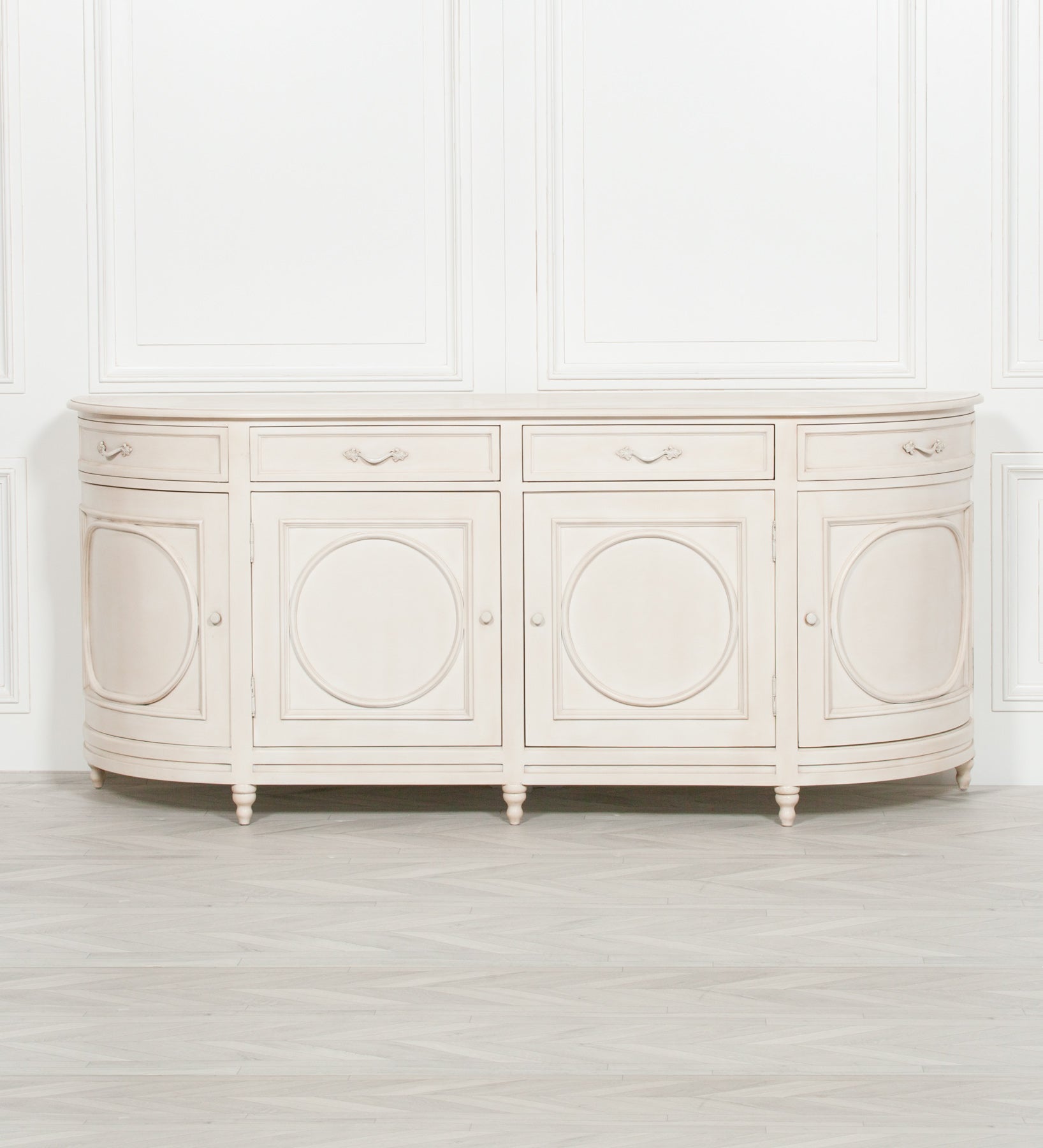 Large French Country Style Aged Ivory Colour Mahogany Wood Sideboard
