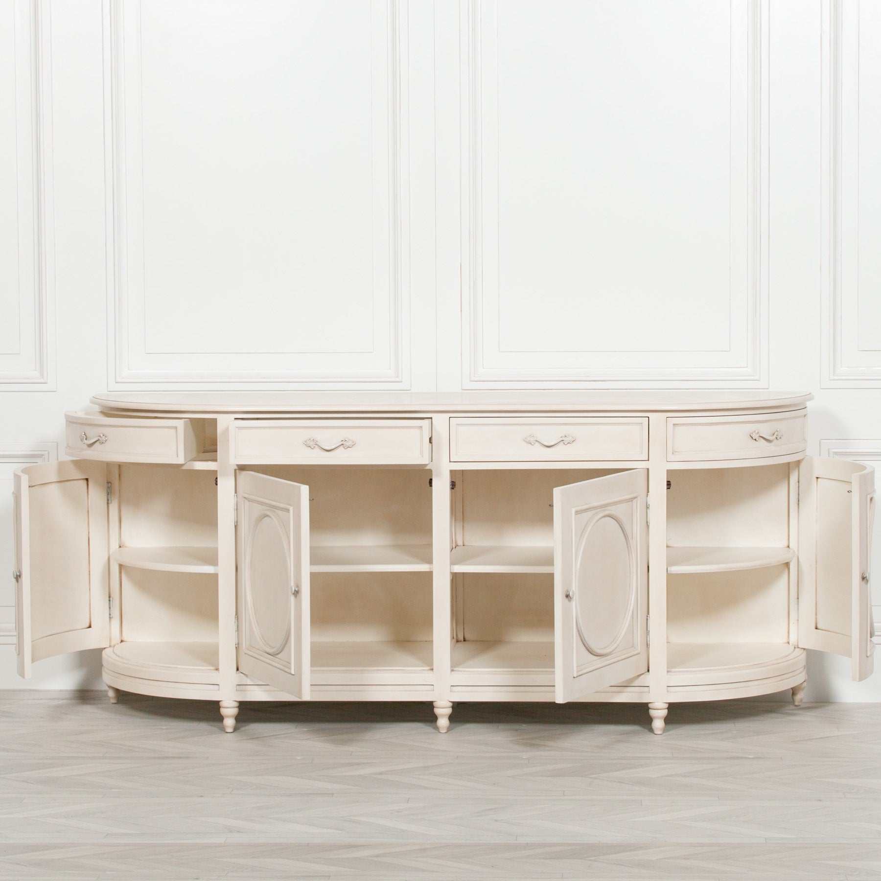 Large French Country Style Aged Ivory Colour Mahogany Wood Sideboard