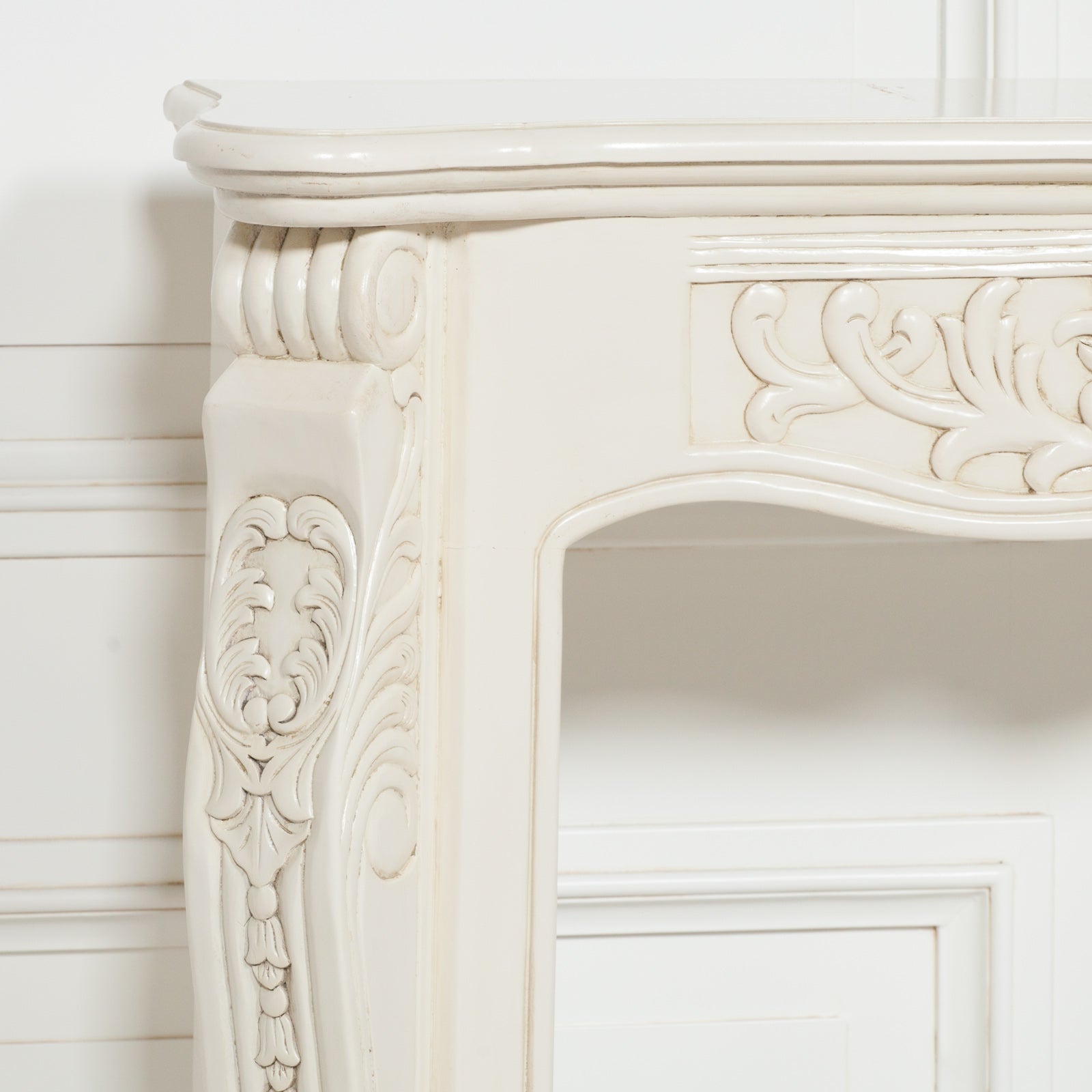 French Classical Style Hand Carved Ivory White Aged Colour Fire Surround
