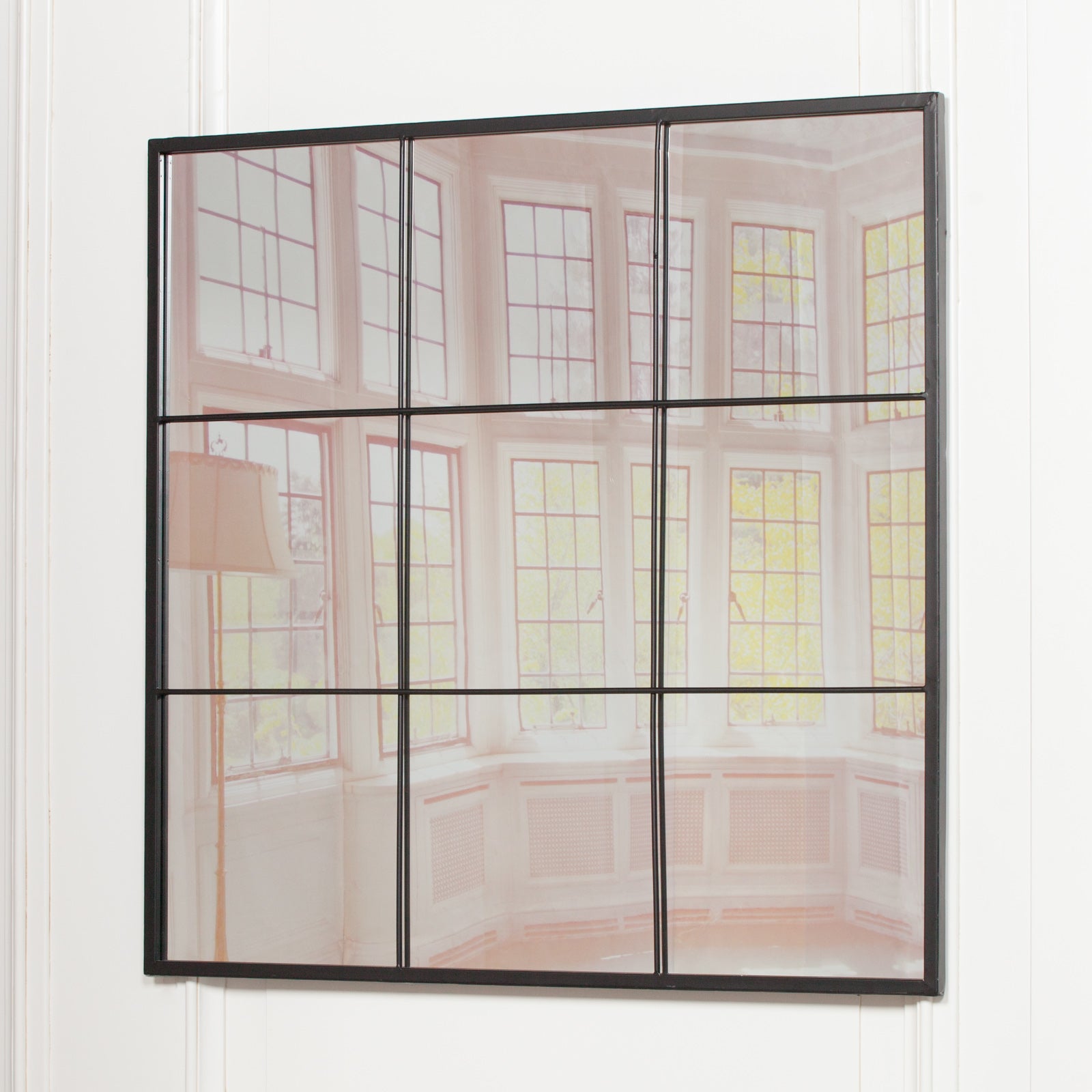 Trendy Large 90cm Square Window Mirror in Black Antique Colour Metal