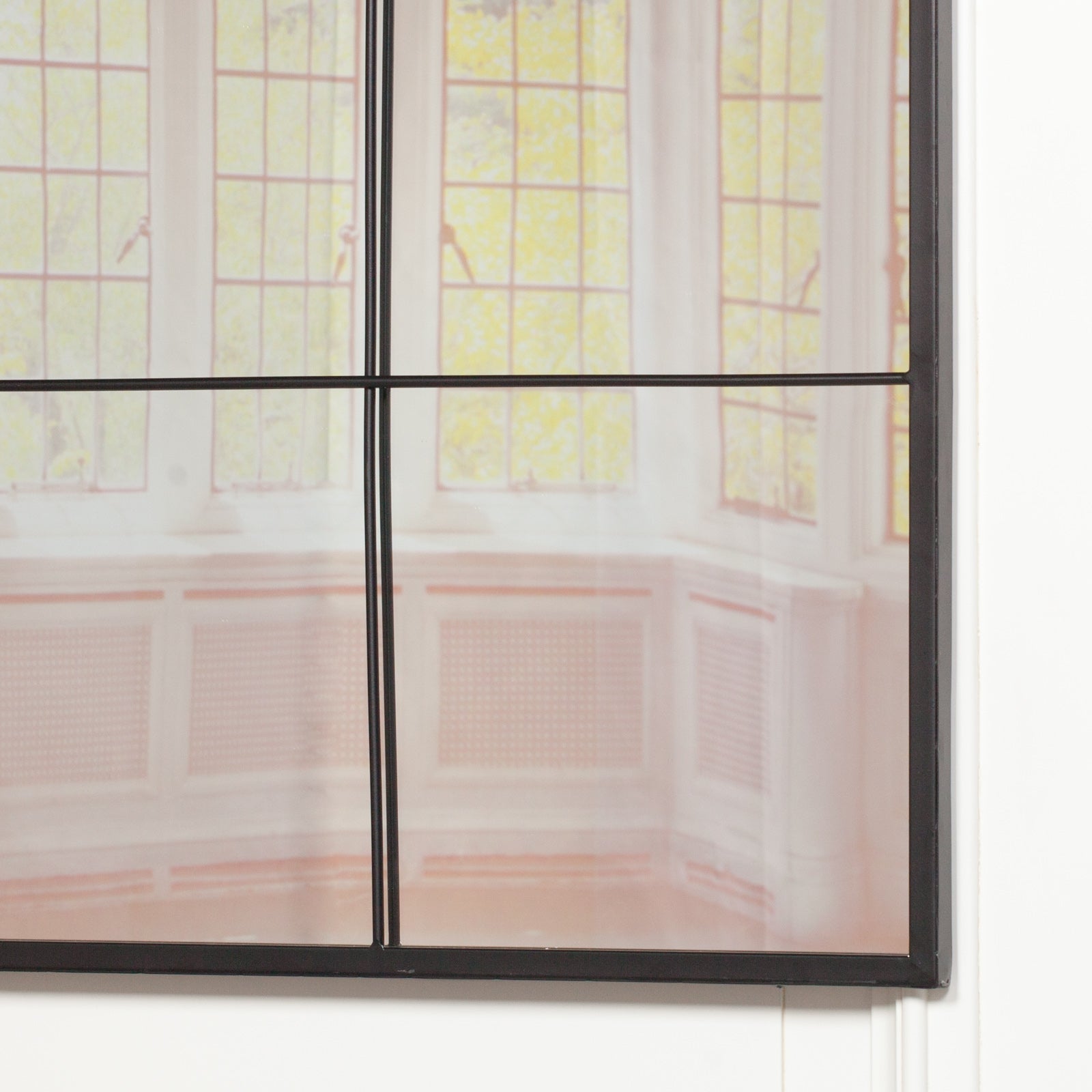 Trendy Large 90cm Square Window Mirror in Black Antique Colour Metal