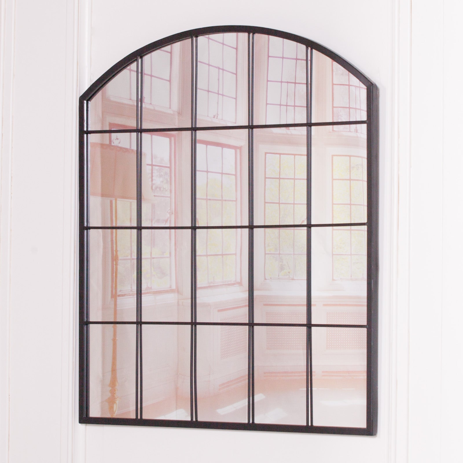 Trendy Large 91cm Arch Window Mirror in Black Antique Colour Metal