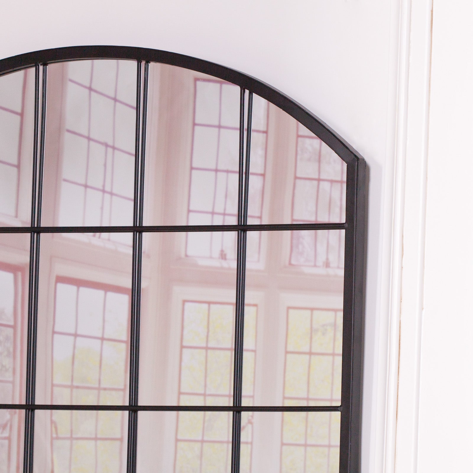 Trendy Large 91cm Arch Window Mirror in Black Antique Colour Metal
