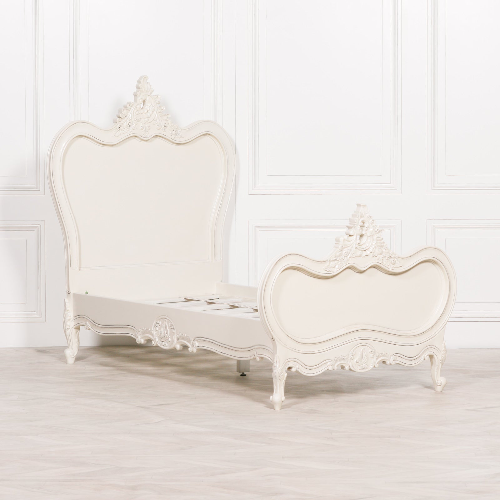 French Chateau 3ft Single Size Solid Mahogany Wood White Painted Bed
