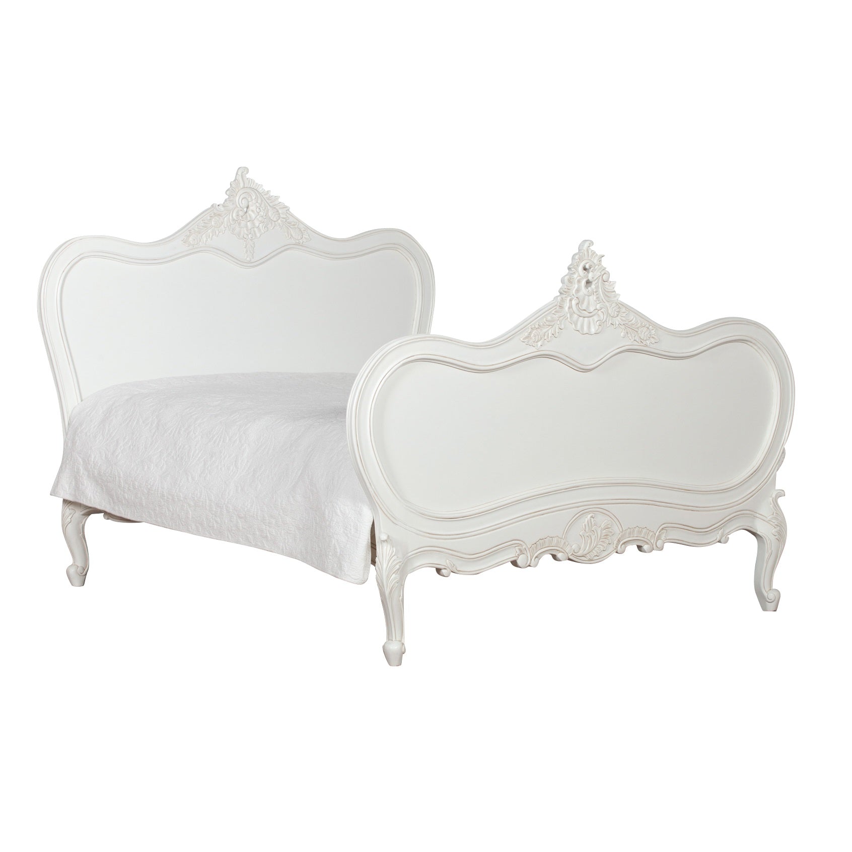 French Chateau 5ft King Size Solid Mahogany Wood White Painted Bed
