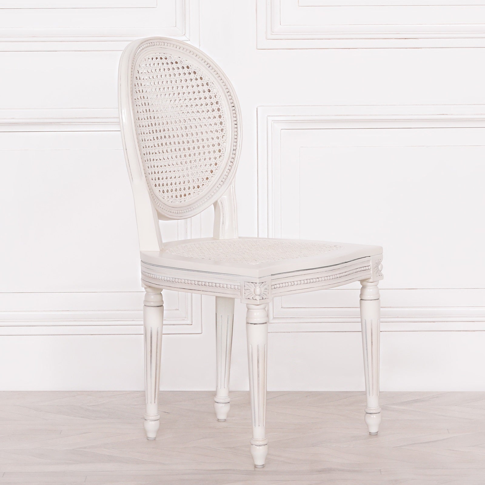 French Chateau Style Mahogany Wood Carved Dining Chair in White Colour