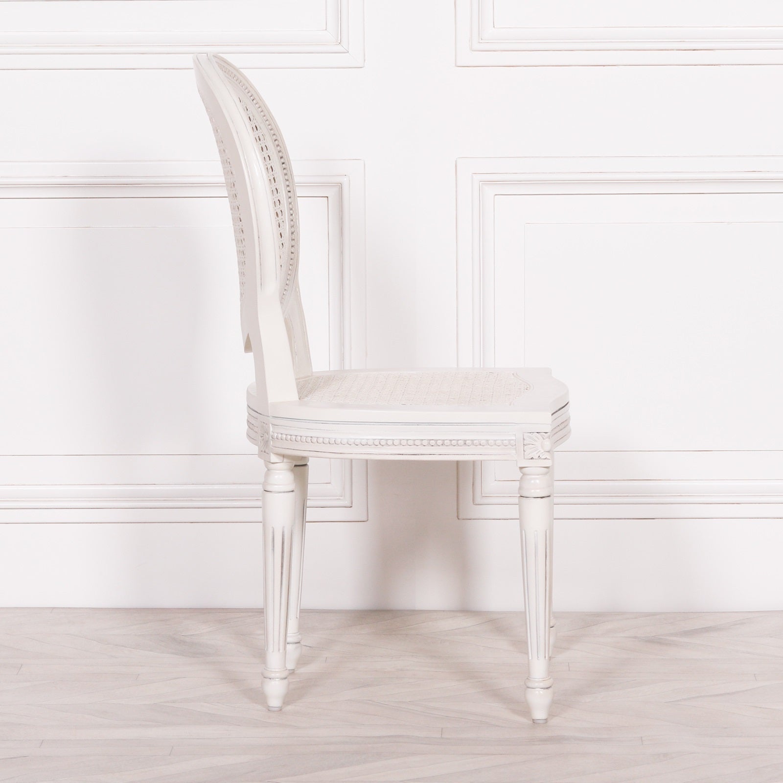 French Chateau Style Mahogany Wood Carved Dining Chair in White Colour