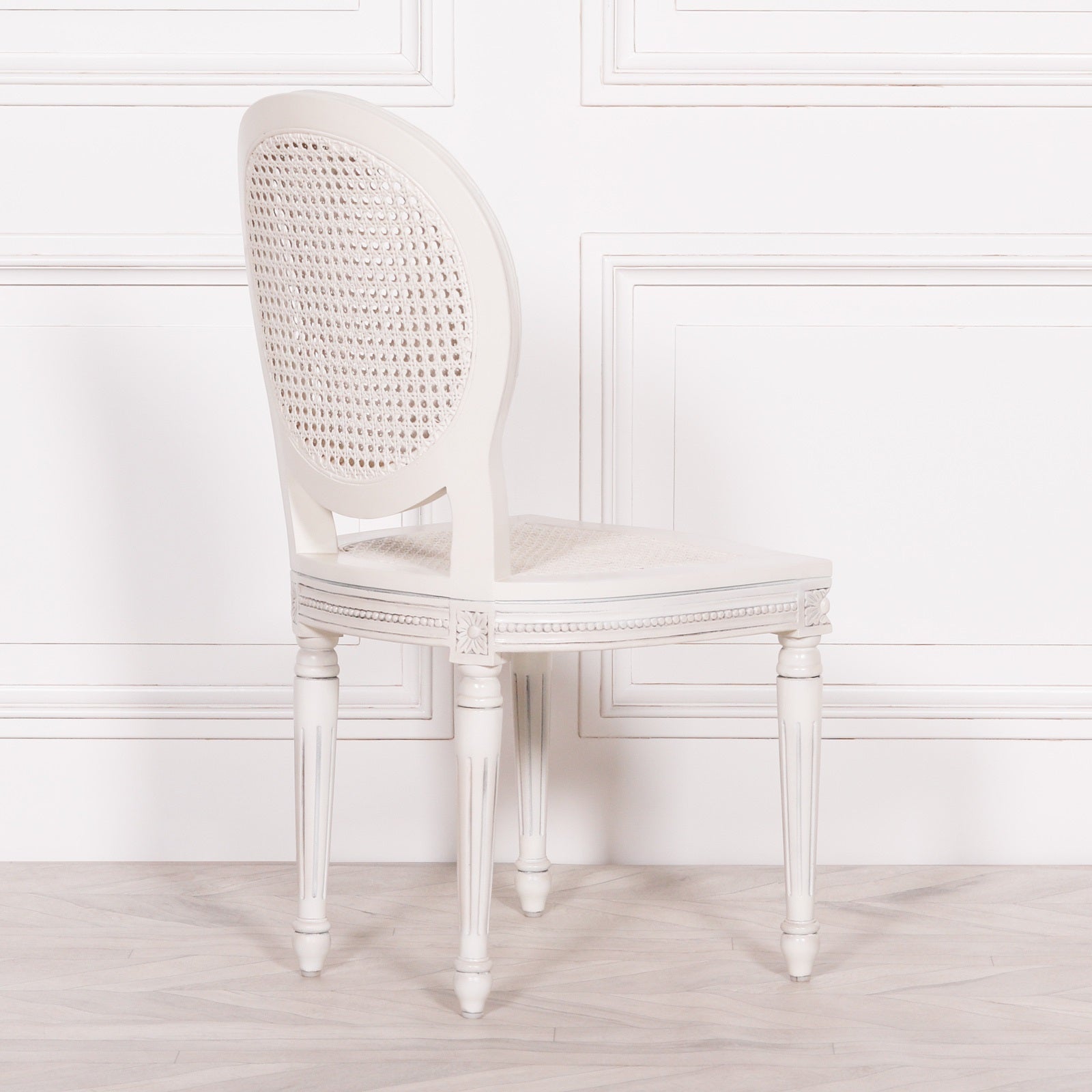 French Chateau Style Mahogany Wood Carved Dining Chair in White Colour