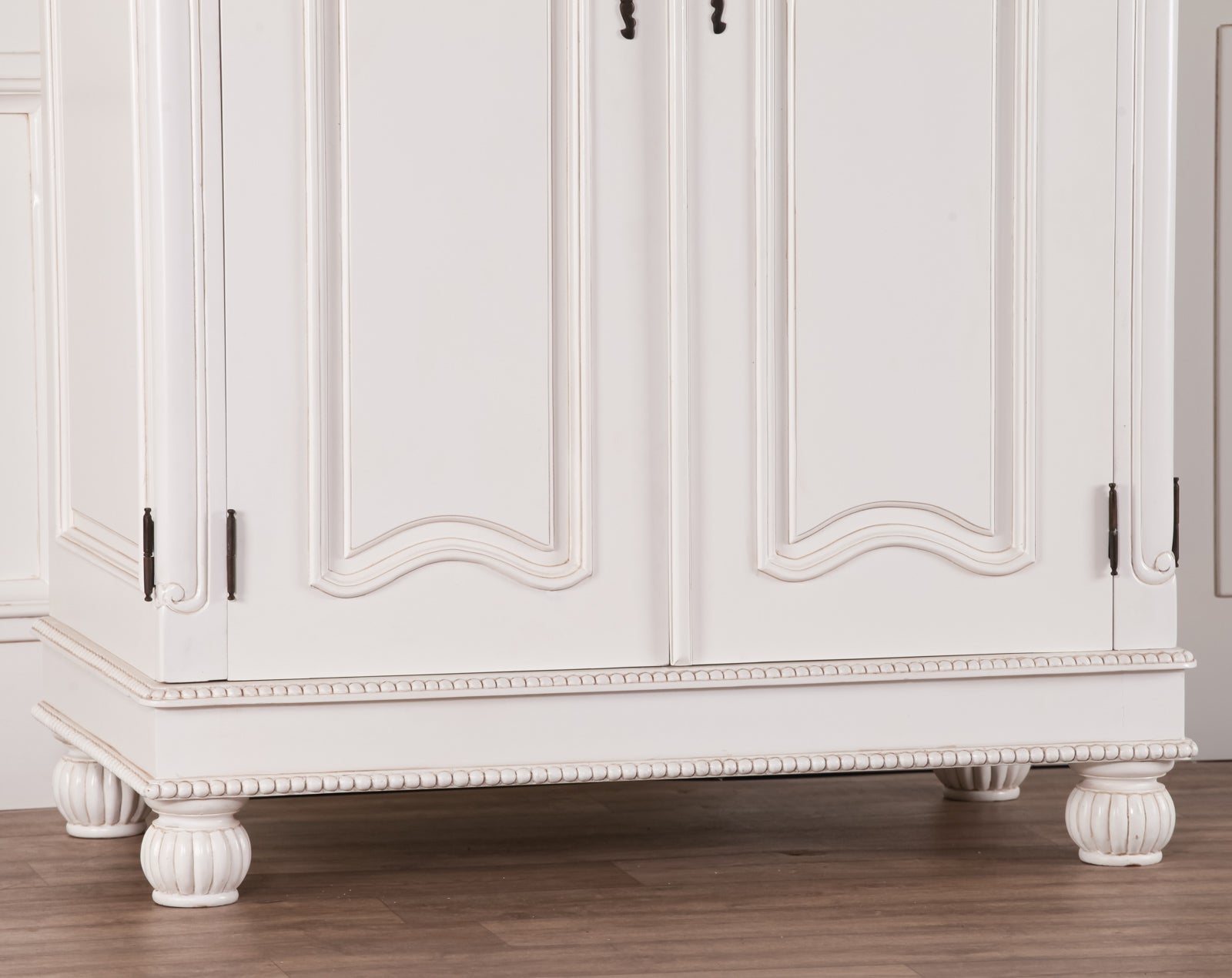 French Chateau Style Mahogany Wood Carved Double Armoire in White Colour