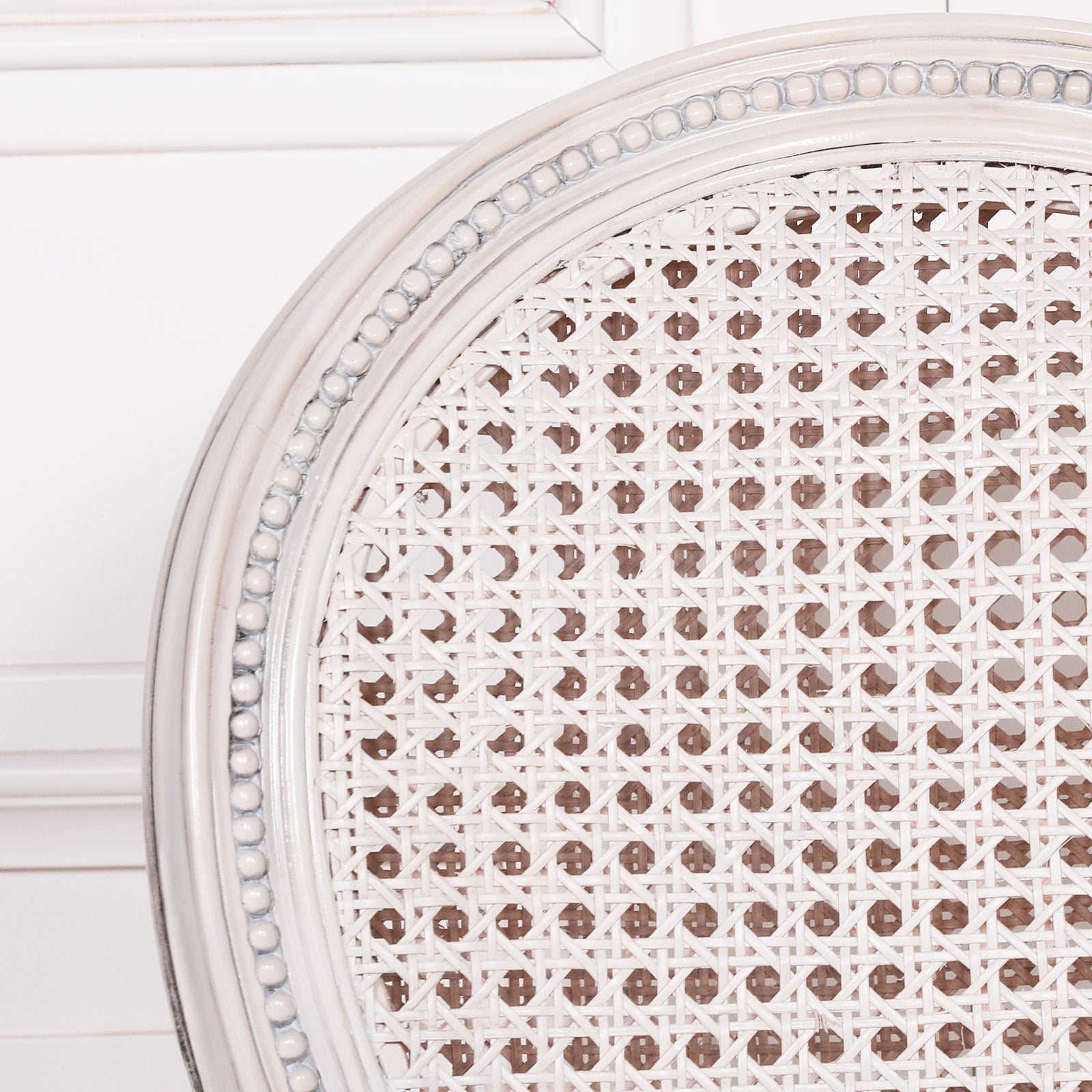 French Rococo Style White Rattan Mahogany Wood Dining or Bedroom Armchair
