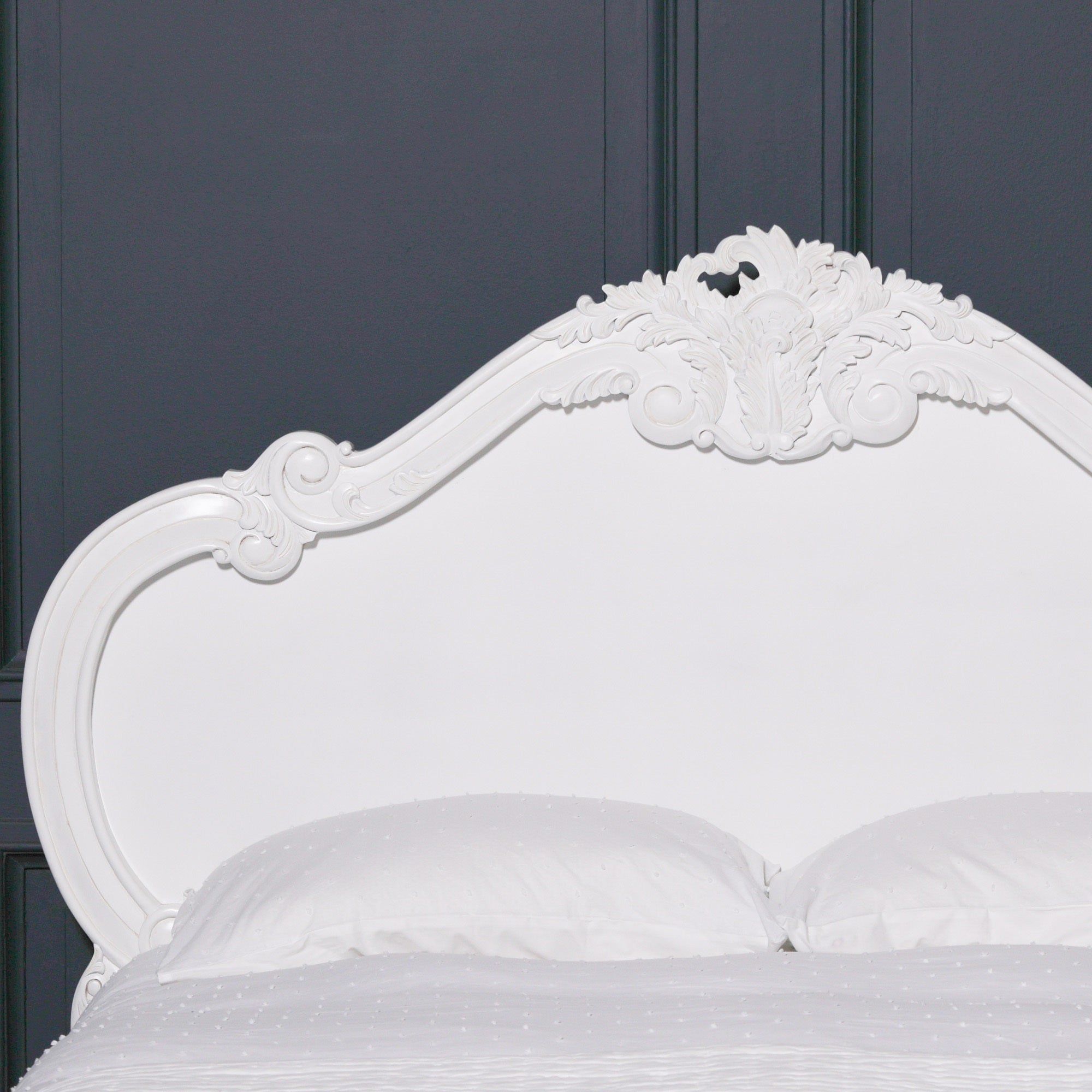 French Shabby Chic Style Carved Rose Cherub King Size 5ft Bed in White Colour