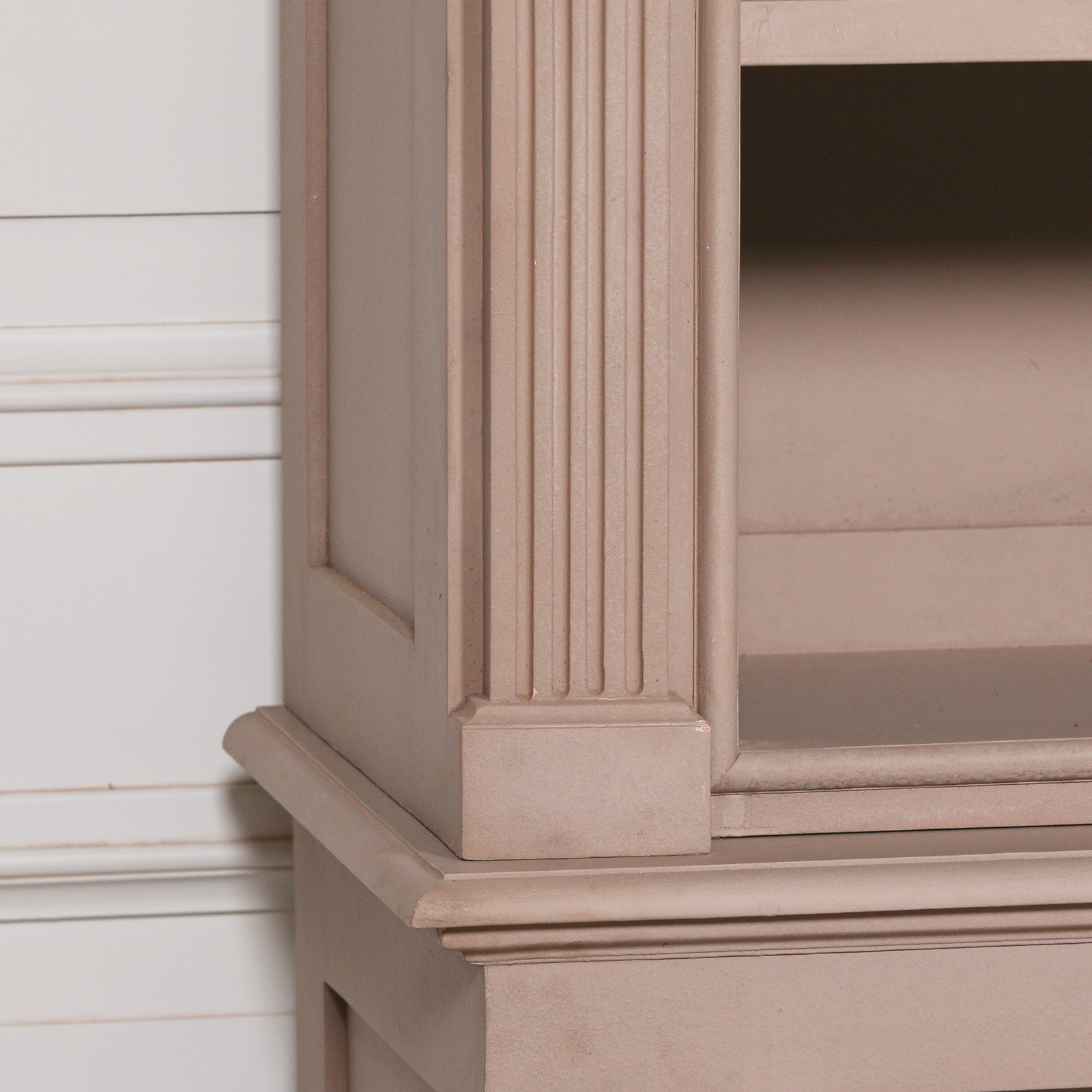 French Style Hand Carved Taupe Colour Painted Wooden Display Cabinet Dresser Bookcase