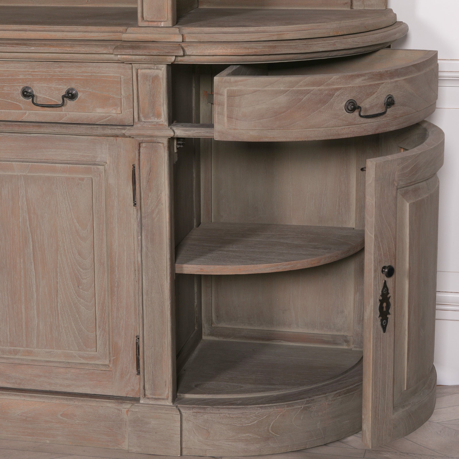 Classical Large 240cm Wide Curved Bookcase With Ladder Made from White Cedar Wood