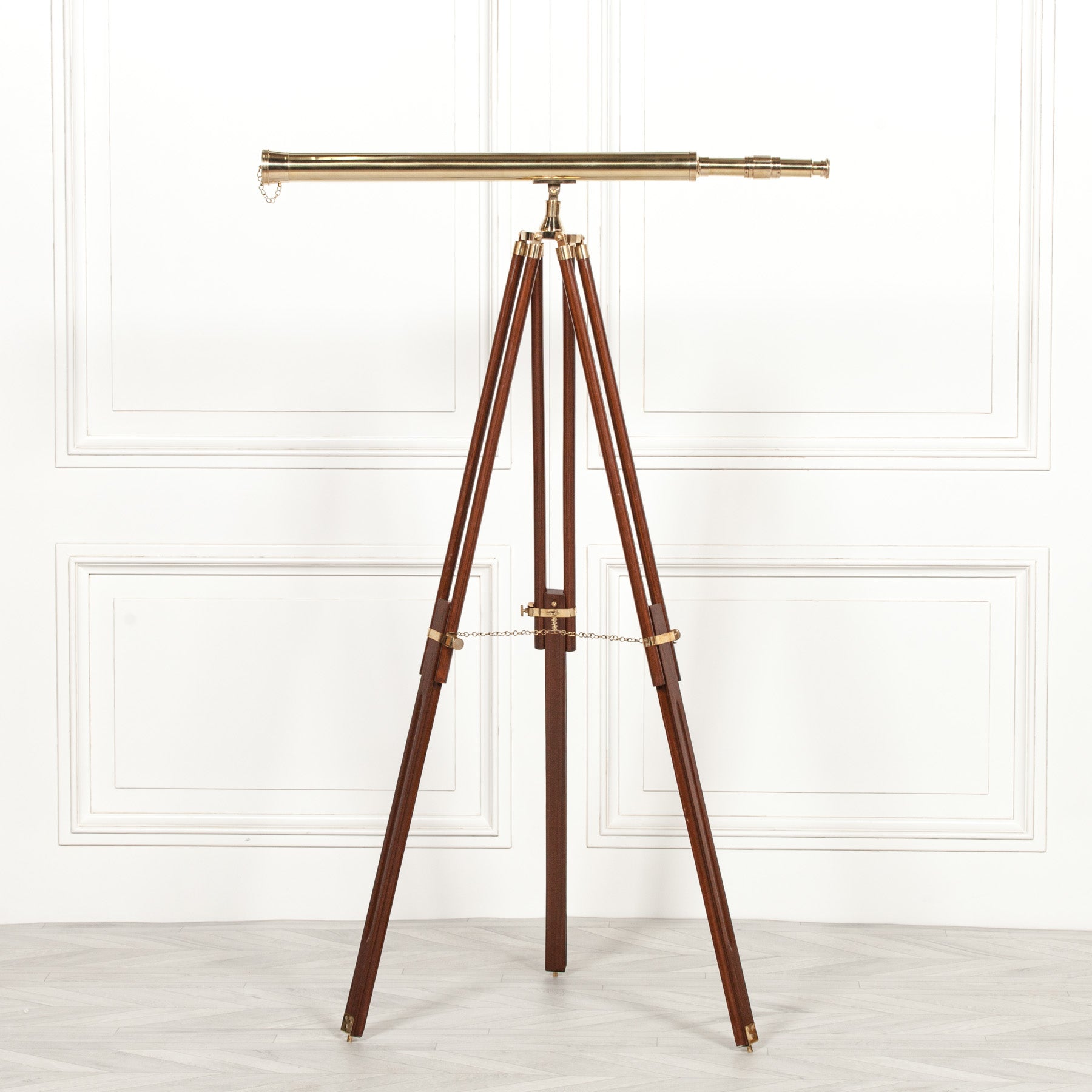 Nautical Telescope Brass Antique Colour on Wooden Tripod with Adjustable Stand