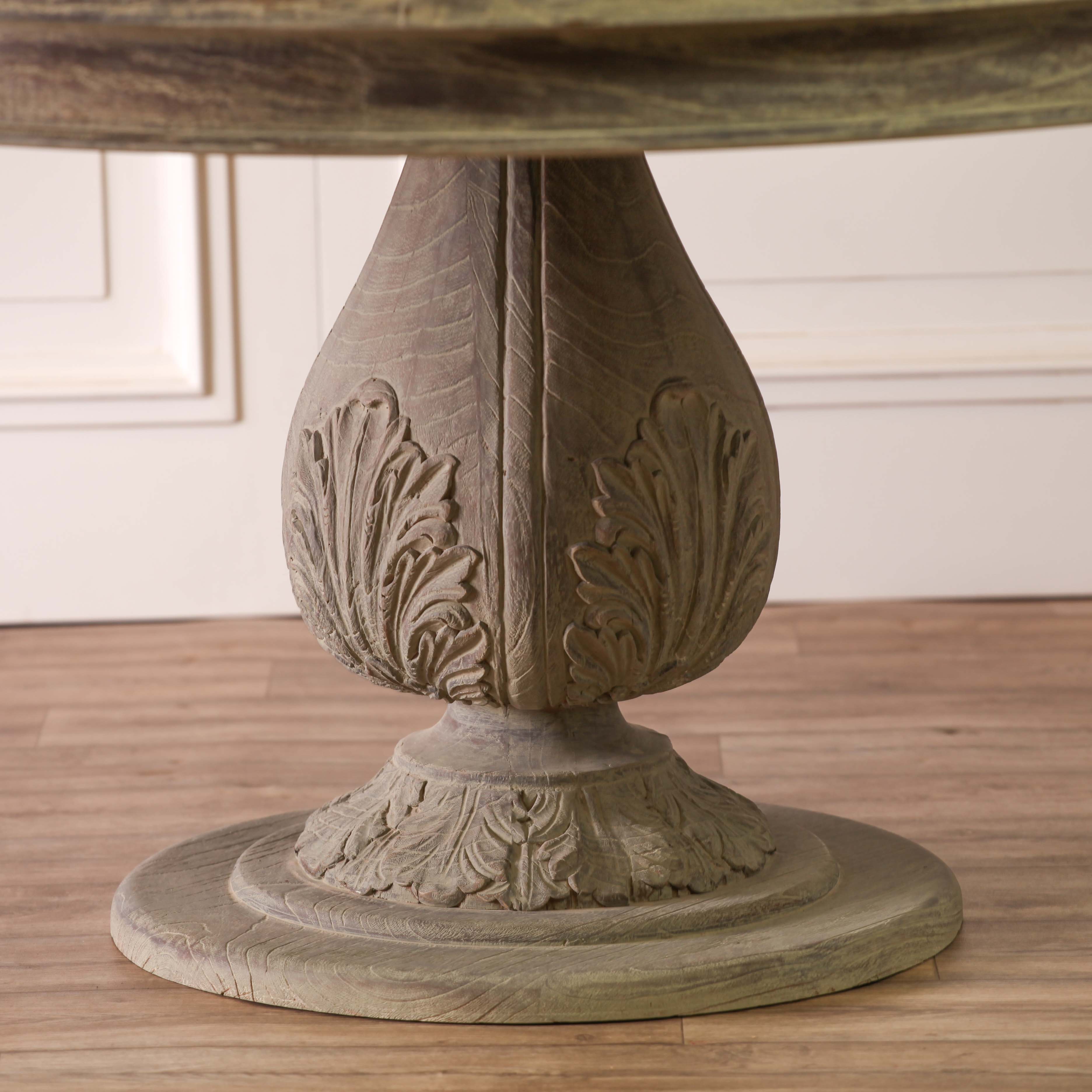 Rustic Style Hardwood Washed Effect Large 150cm Round Acorn Pedestal Dining Table