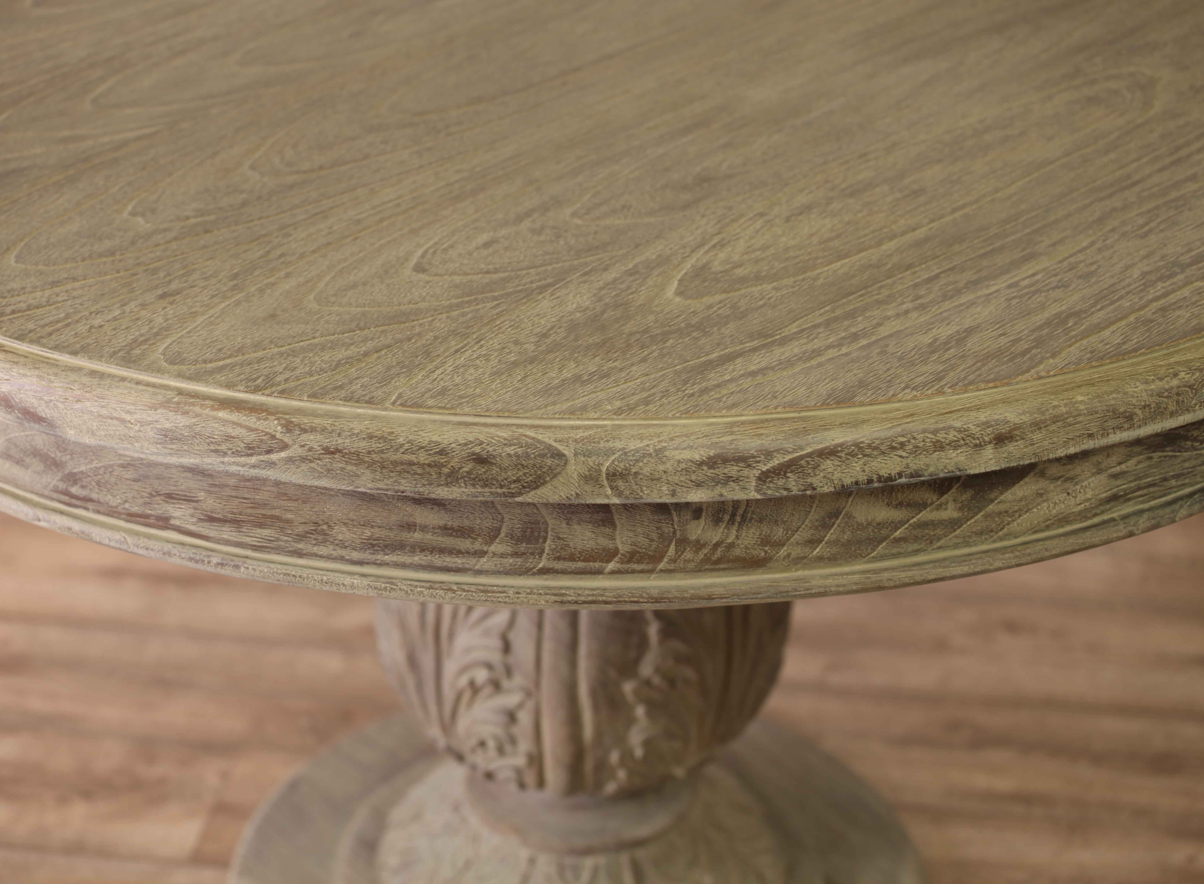 Rustic Style Hardwood Washed Effect Large 150cm Round Acorn Pedestal Dining Table