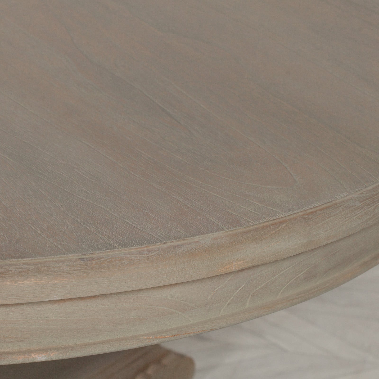 Rustic Greek Style Carved Hardwood Washed Effect Large 150cm Round Pedestal Dining Table