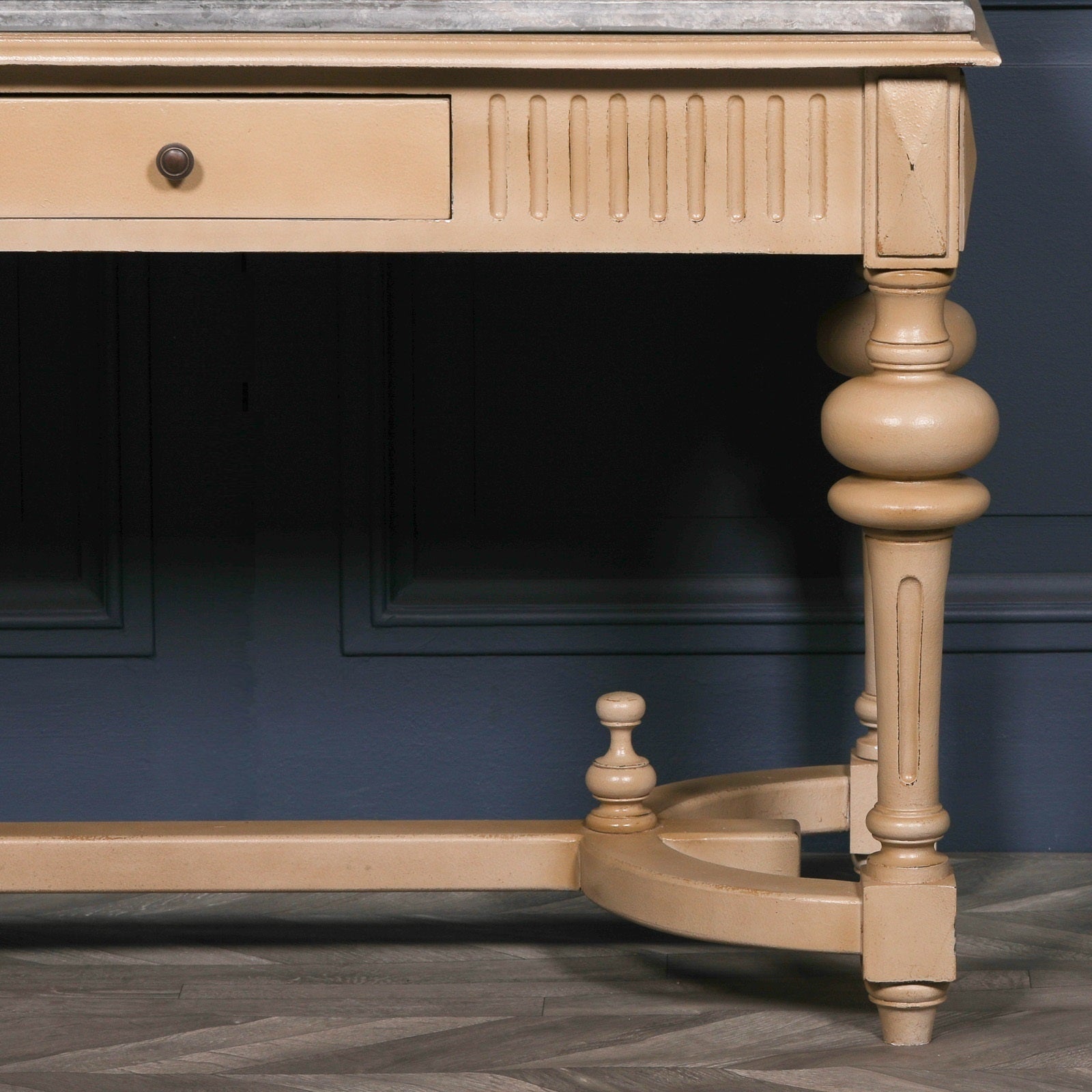 Italian Style Distressed Console Table With Stone Top and Drawer