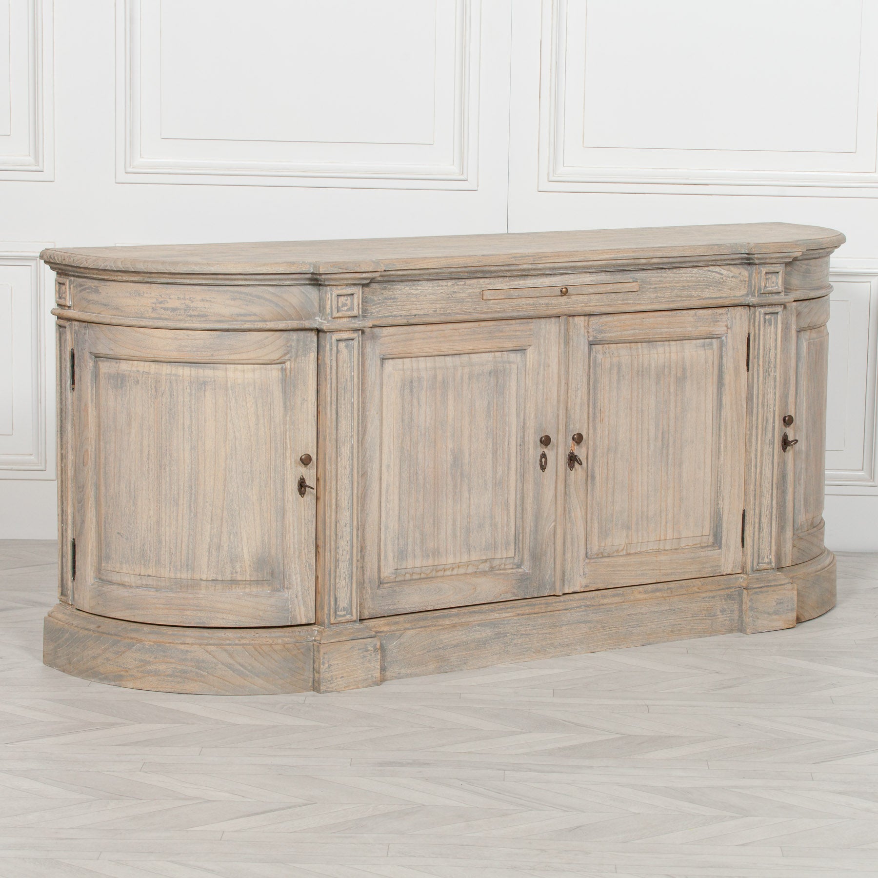 Large Distressed Mahogany Wood Rustic Style Buffet Sideboard with 4 Doors and Pull Out Platform Tray