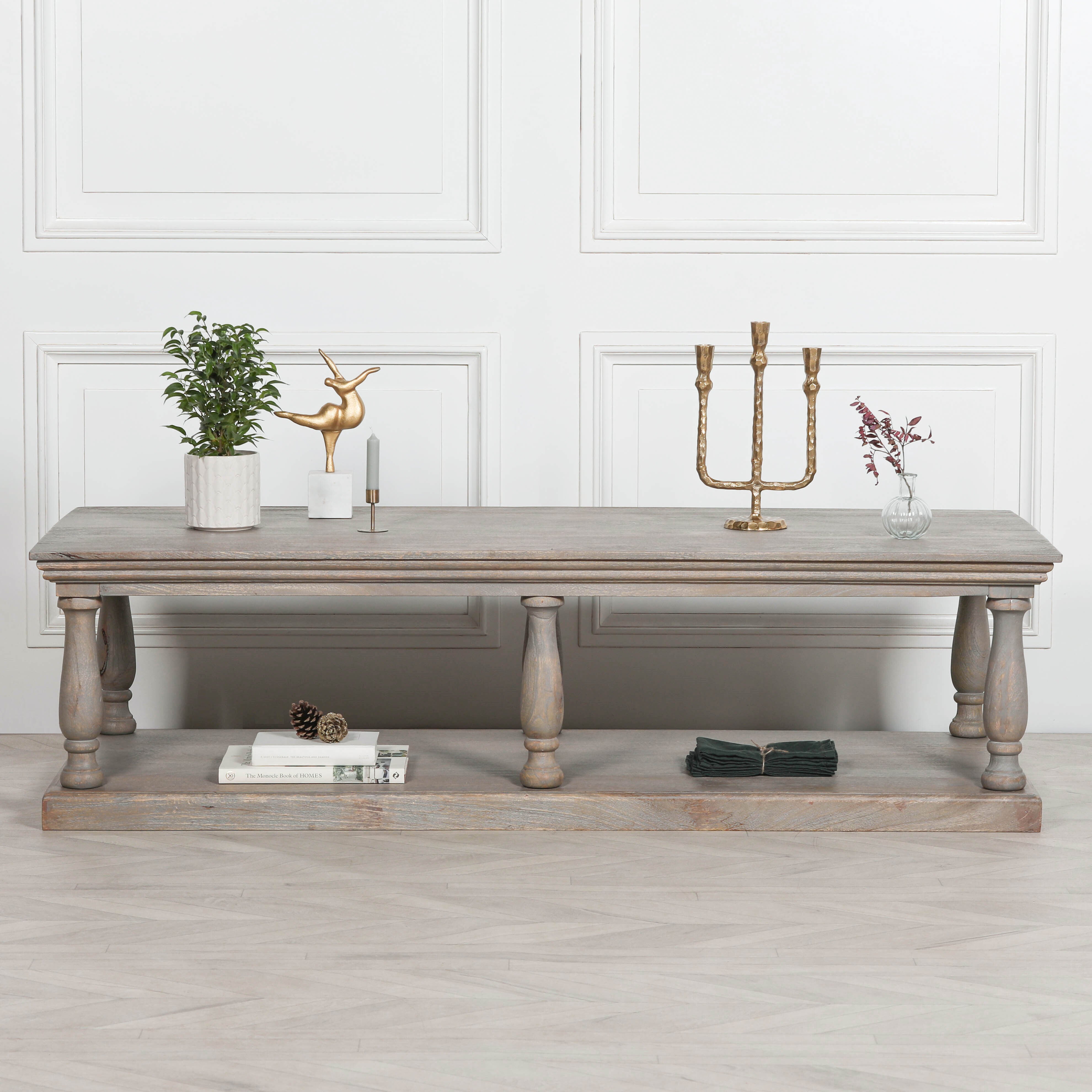 Rustic Antique Style White Cedar Wood 6 Column Coffee Table