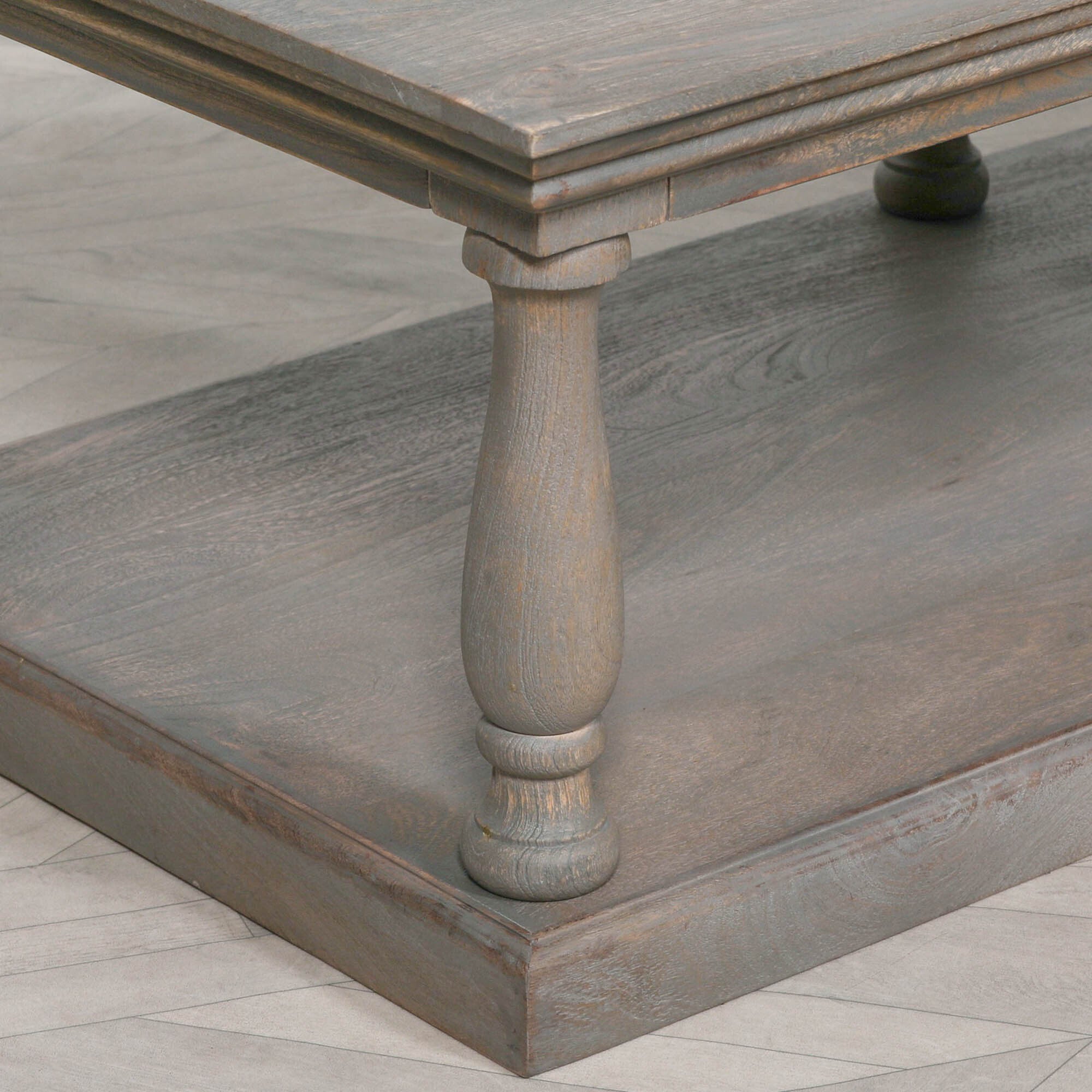 Rustic Antique Style White Cedar Wood 6 Column Coffee Table