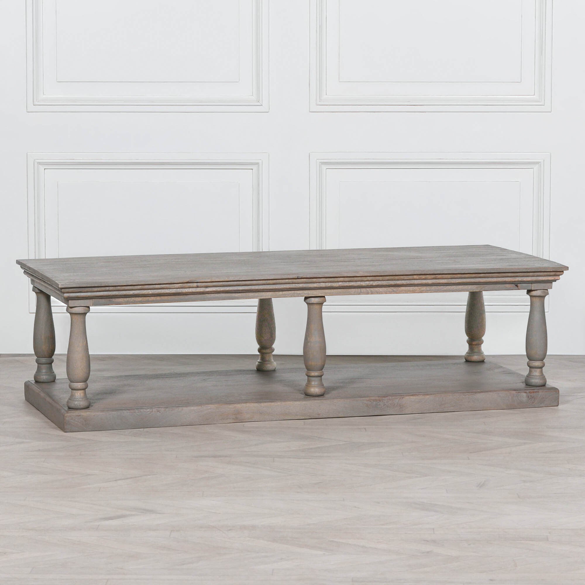 Rustic Antique Style White Cedar Wood 6 Column Coffee Table