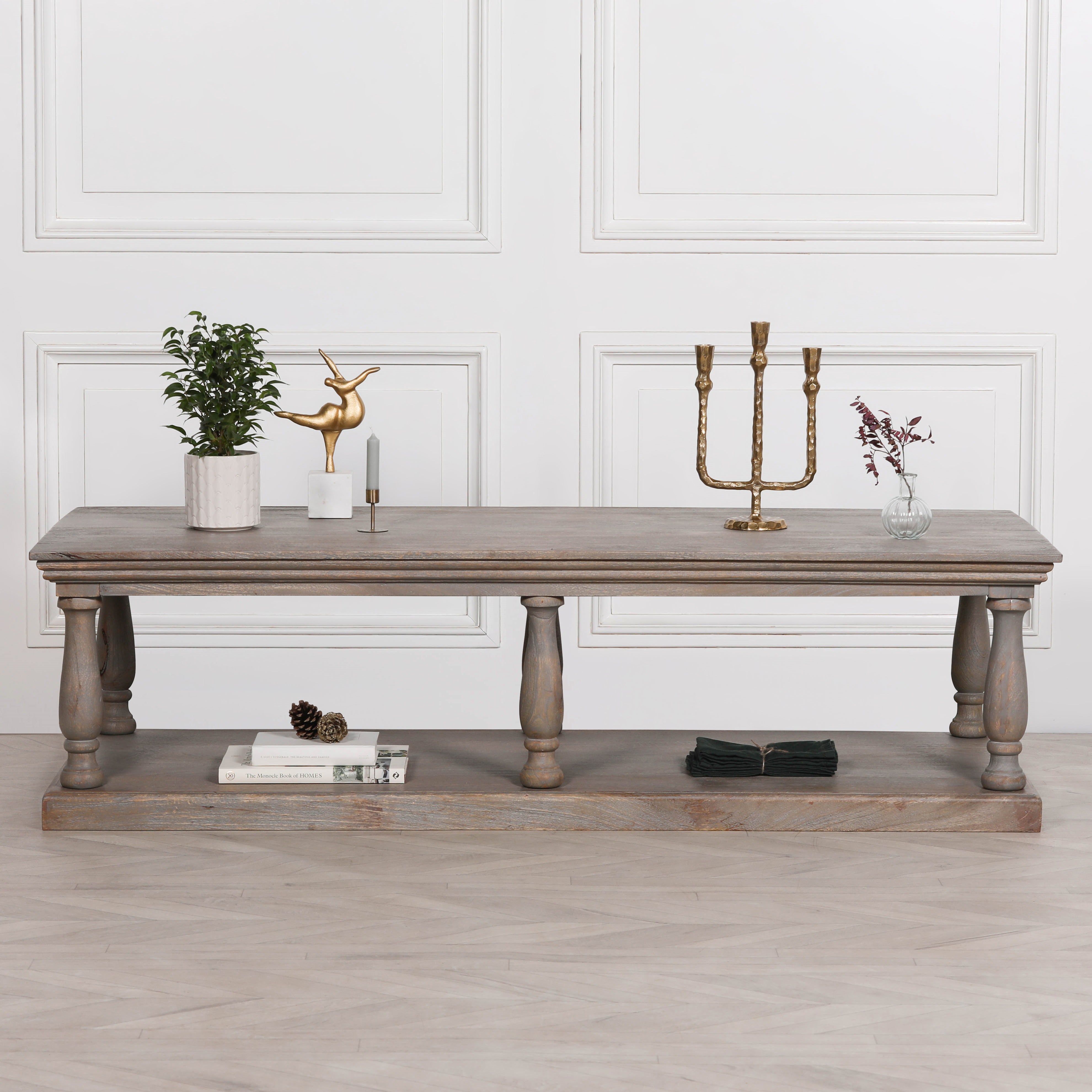Rustic Antique Style White Cedar Wood 6 Column Coffee Table