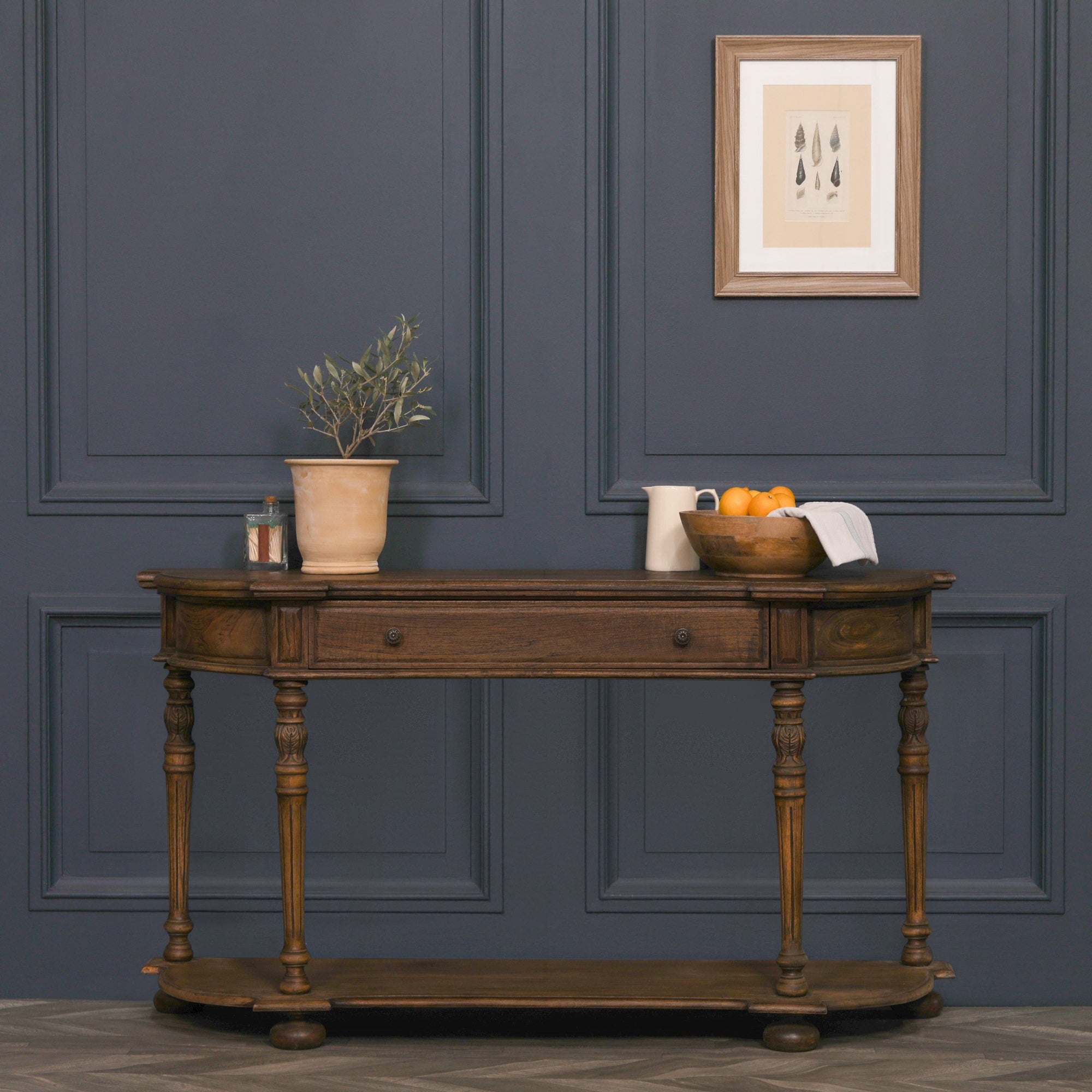 Rustic  Dark Wood Finish Art Deco Style Large 151cm Chunky Console