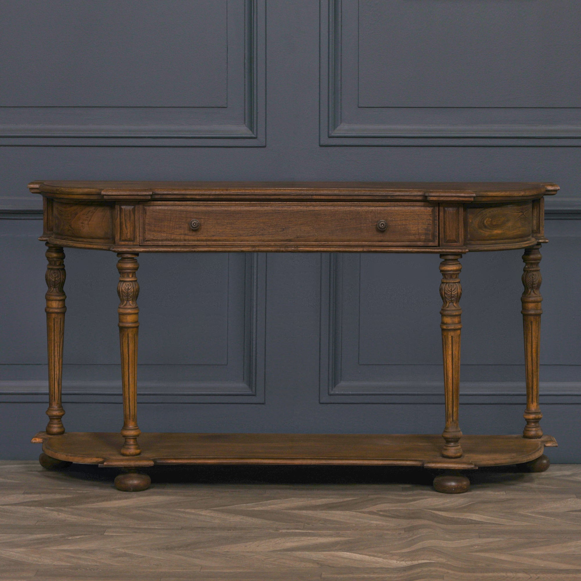 Rustic  Dark Wood Finish Art Deco Style Large 151cm Chunky Console