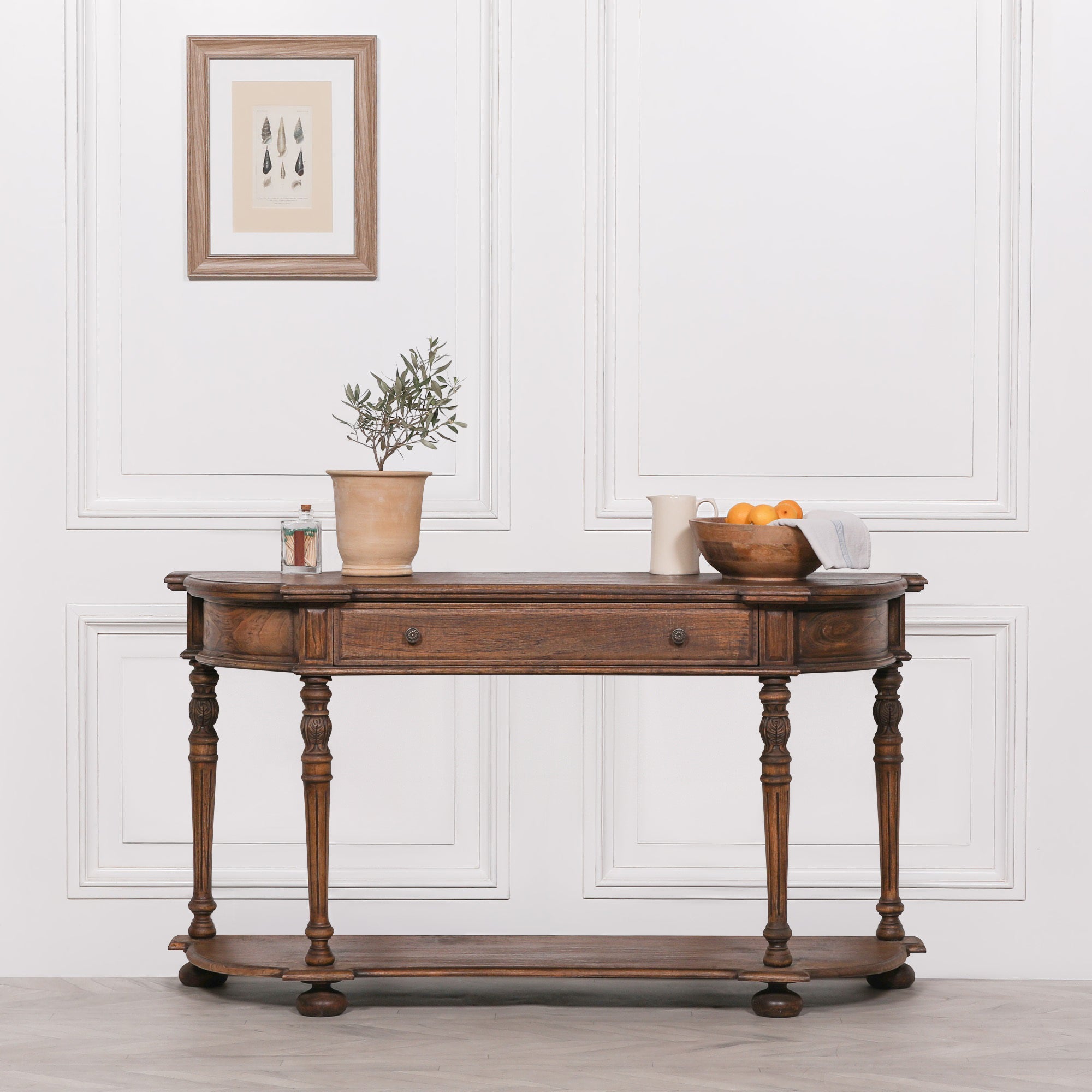 Rustic  Dark Wood Finish Art Deco Style Large 151cm Chunky Console