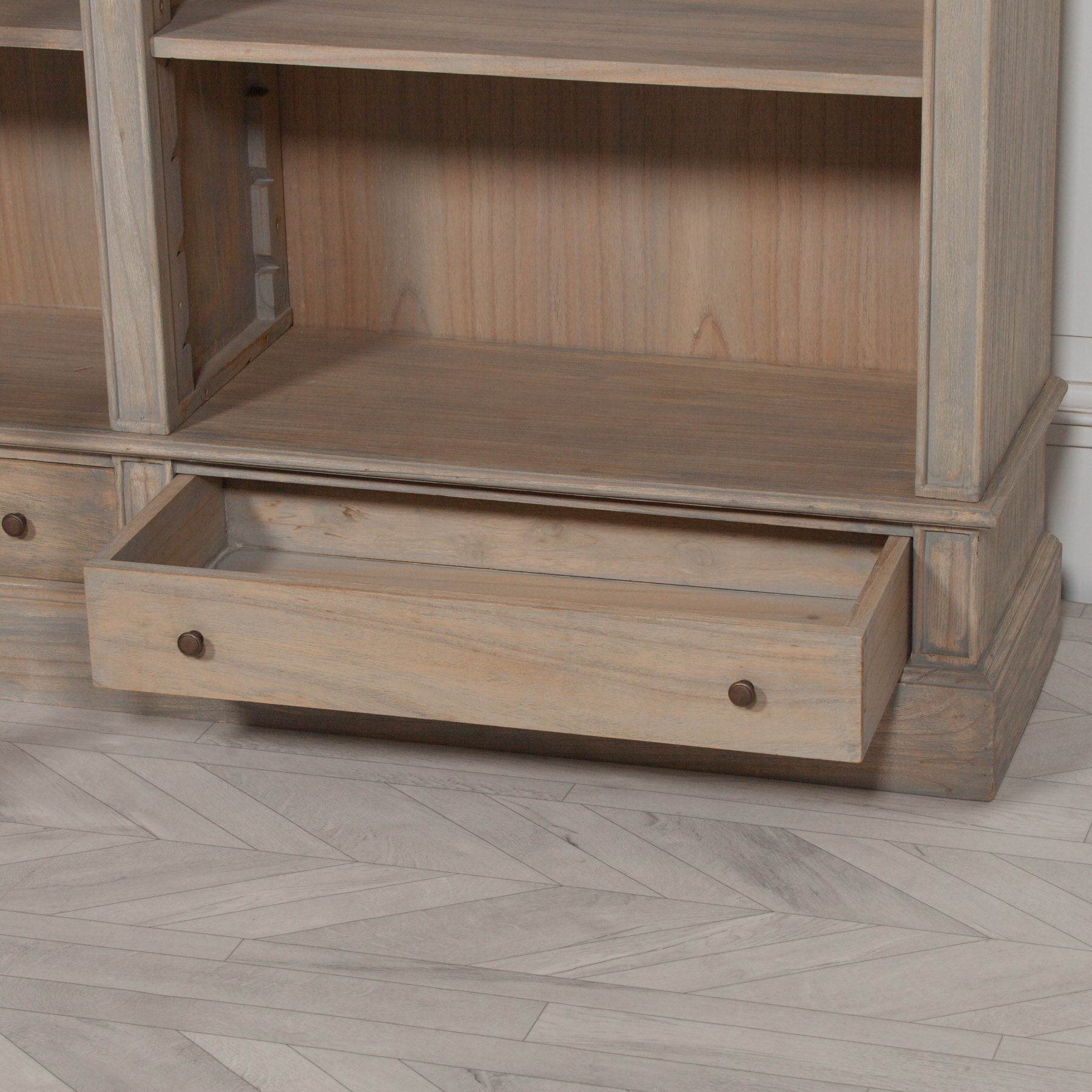 Classical French Style Solid Wood Extra Large Triple Open Bookcase with Ladder