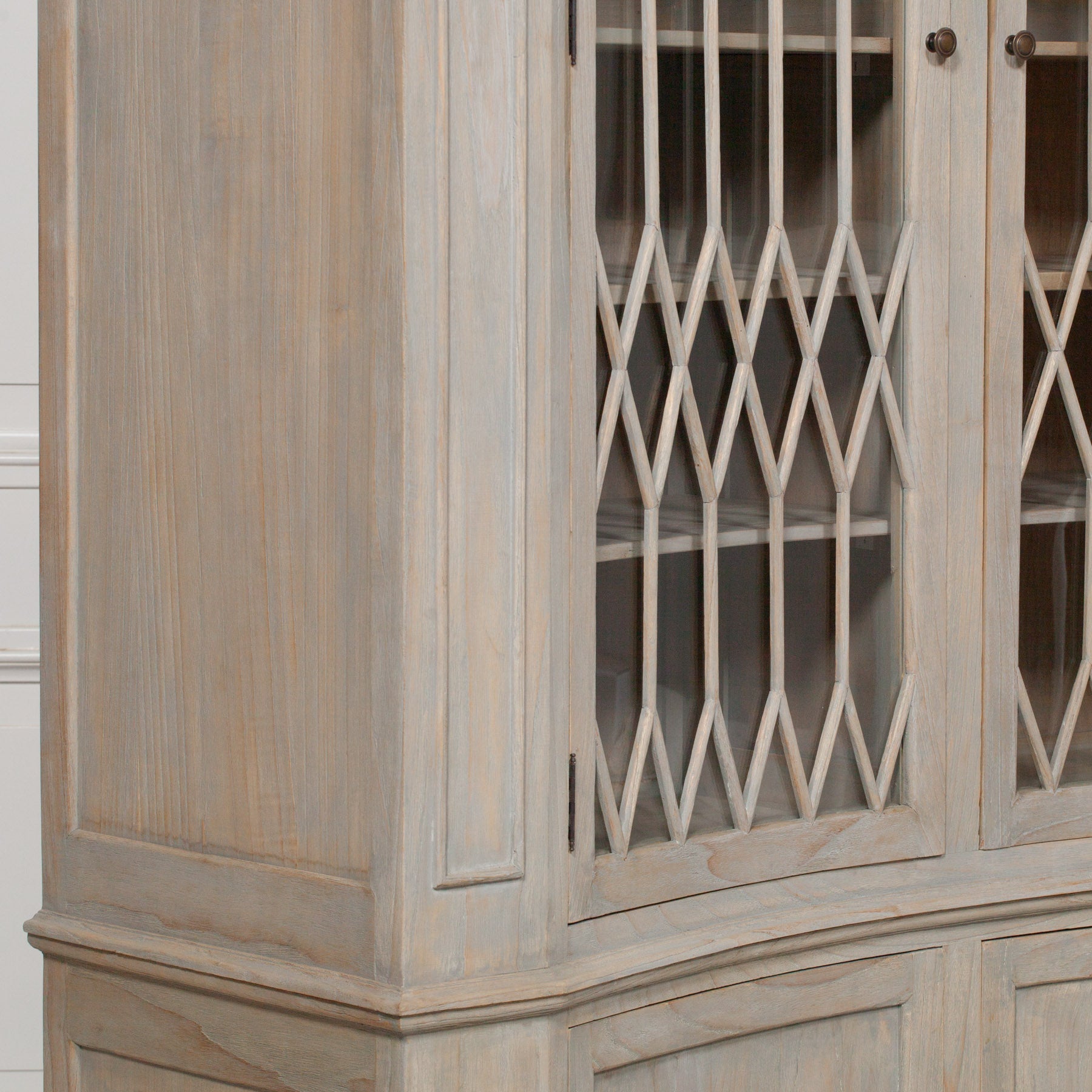 Large Distressed Effect White Cedar Wood Curved Concave Dresser Display Cabinet