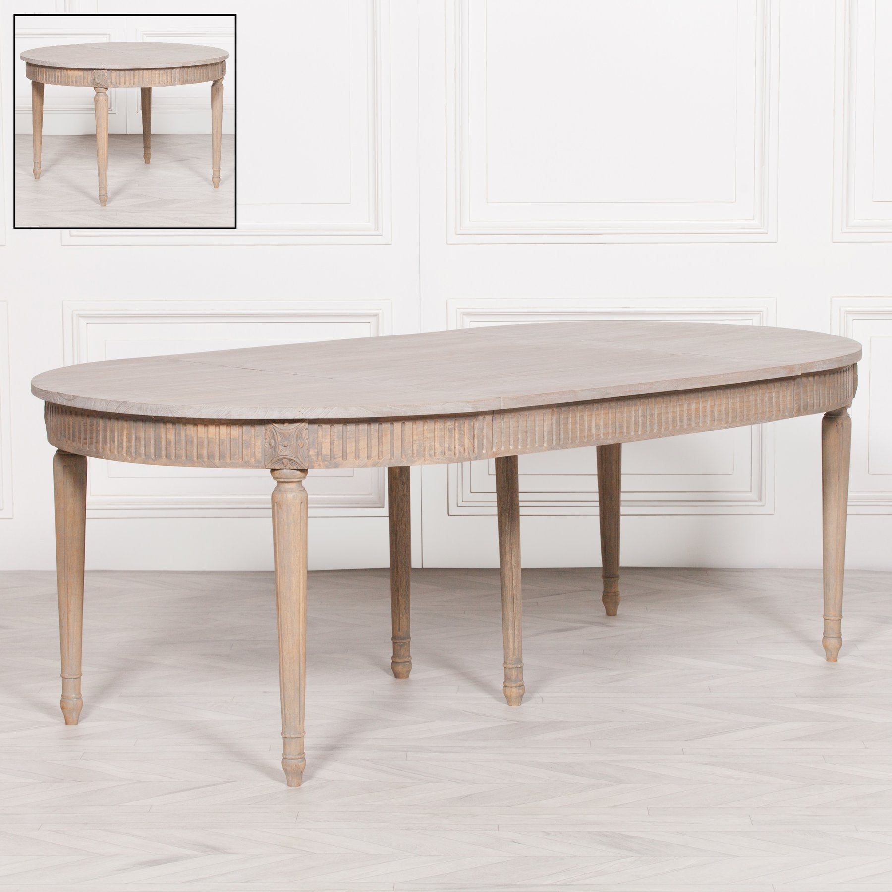 French Farmhouse Style Hand Carved Extra Large 206cm Oval Shape Wooden Extendable Dining Table