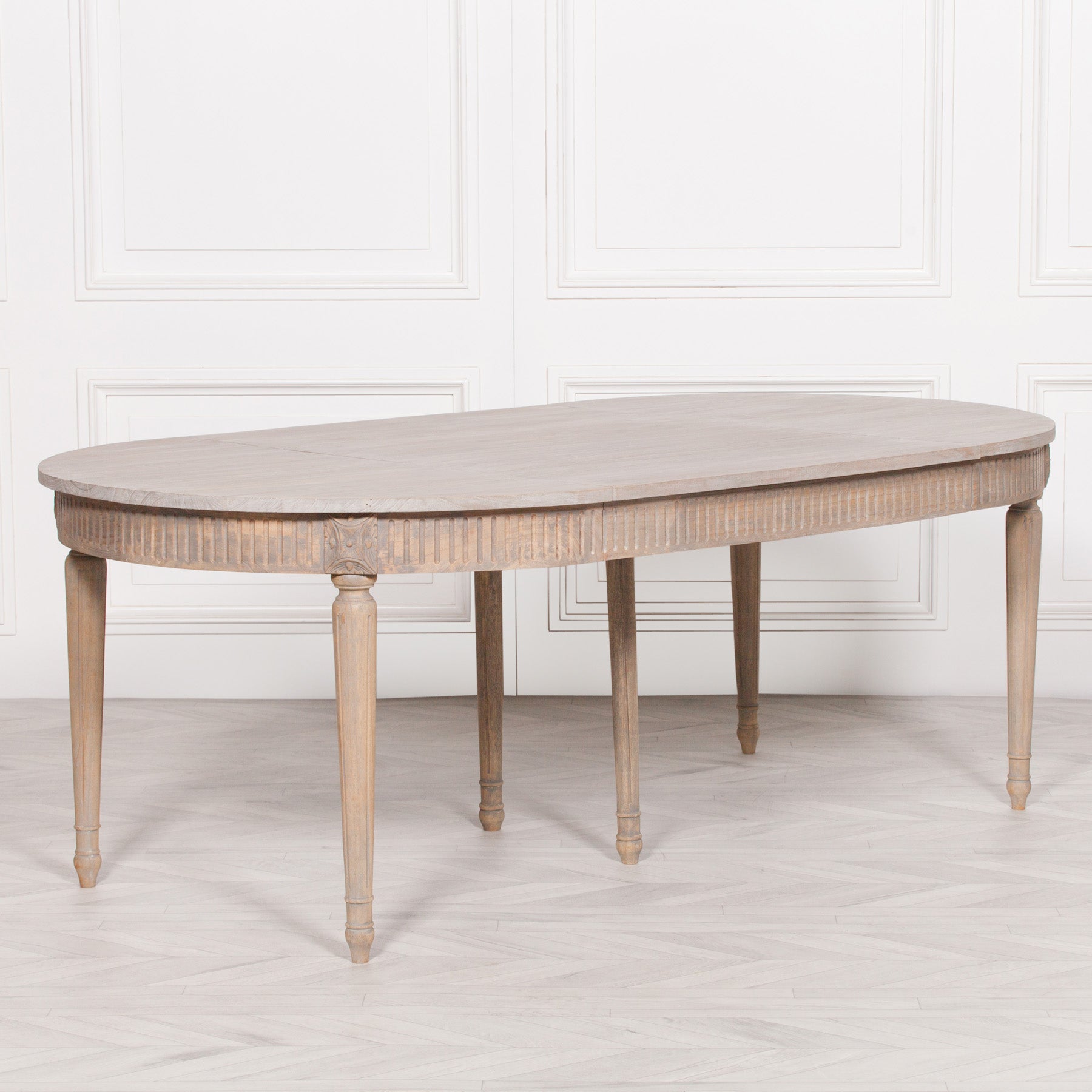 French Farmhouse Style Hand Carved Extra Large 206cm Oval Shape Wooden Extendable Dining Table