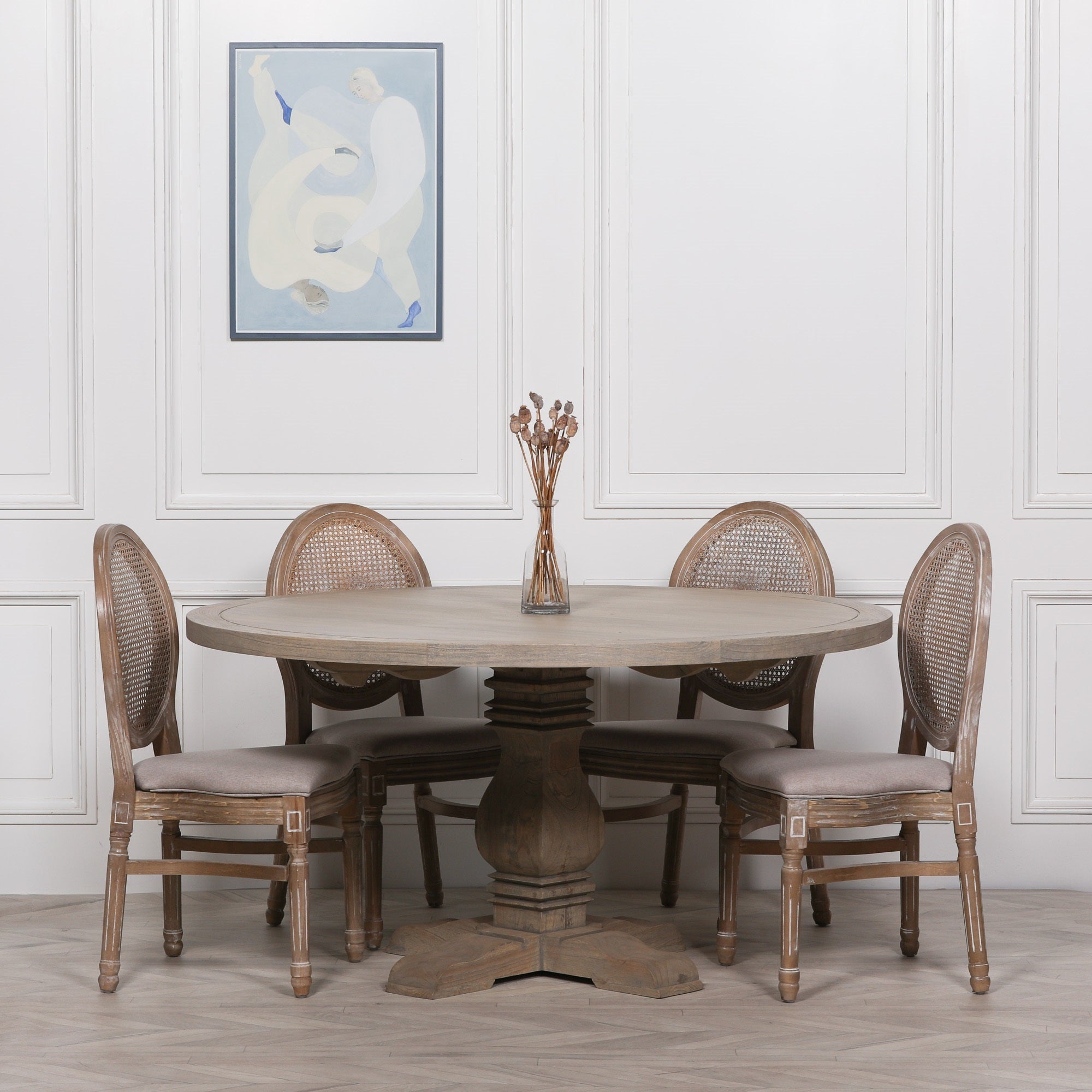 Rustic Antique Distressed Style Chunky Heavy Duty Round Large 151cm White Cedar Wood Pedestal Dining Table