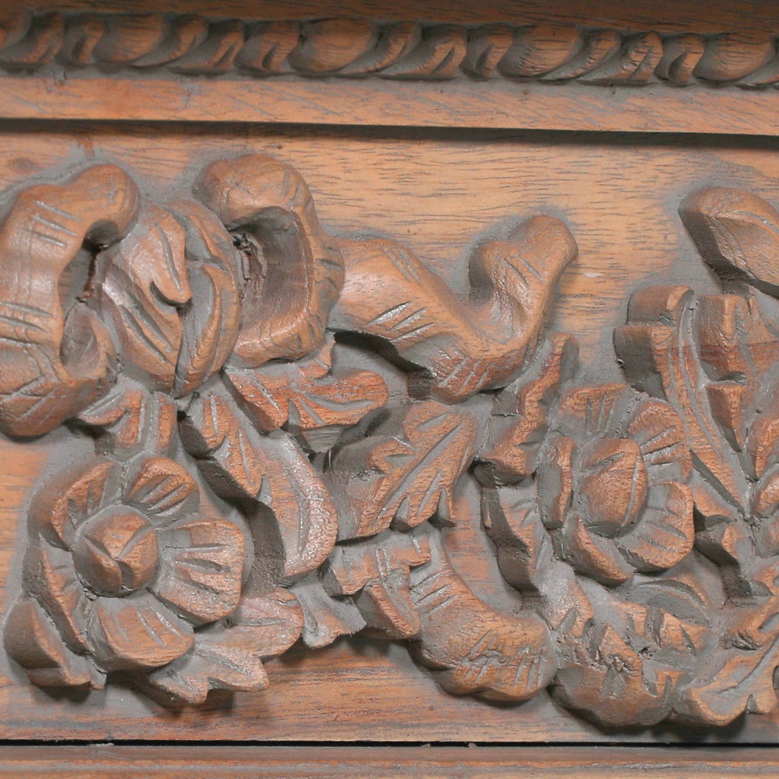 French Farmhouse Style Rustic Finish Ornate Hand Carved Wooden Fire Surround