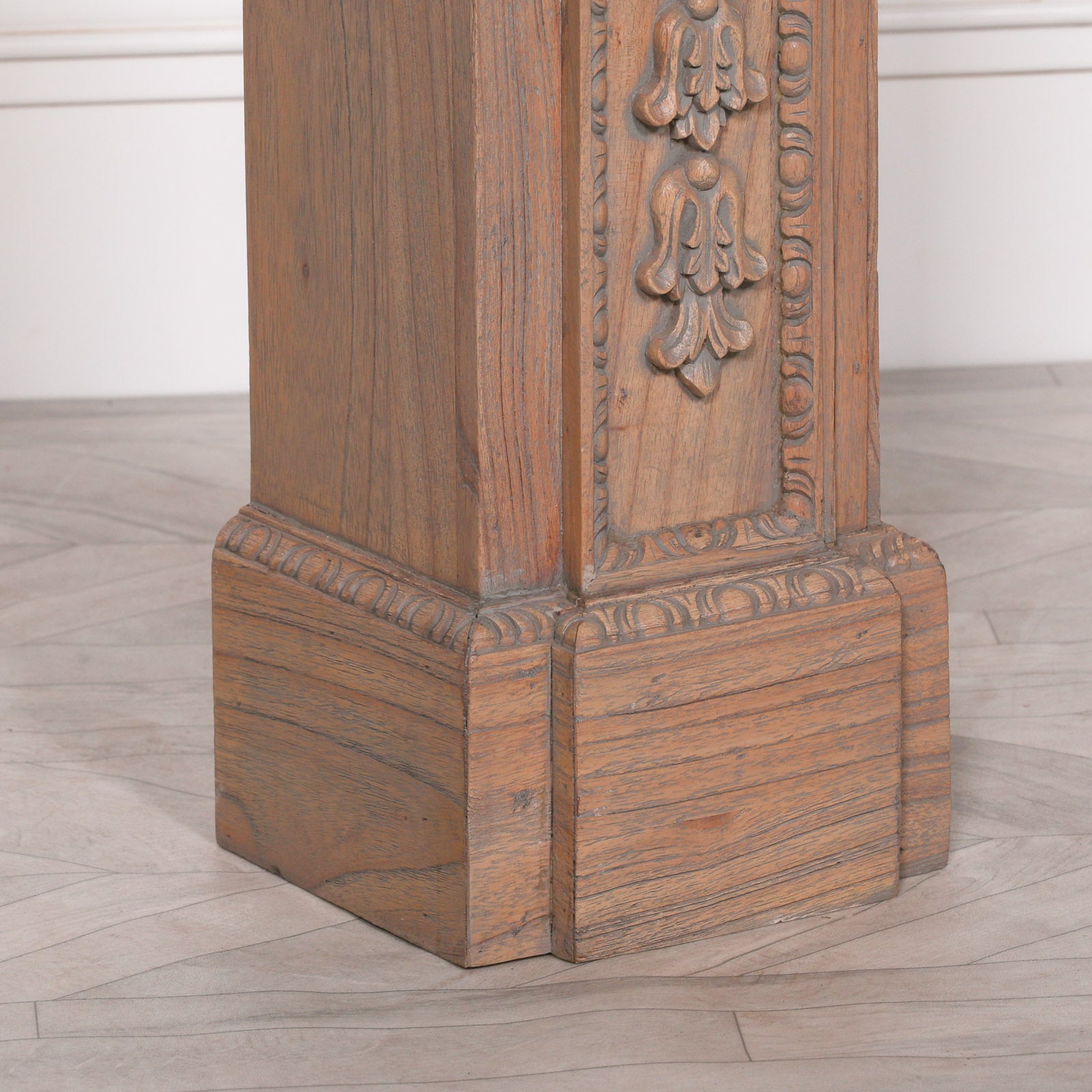 French Farmhouse Style Rustic Finish Ornate Hand Carved Wooden Fire Surround