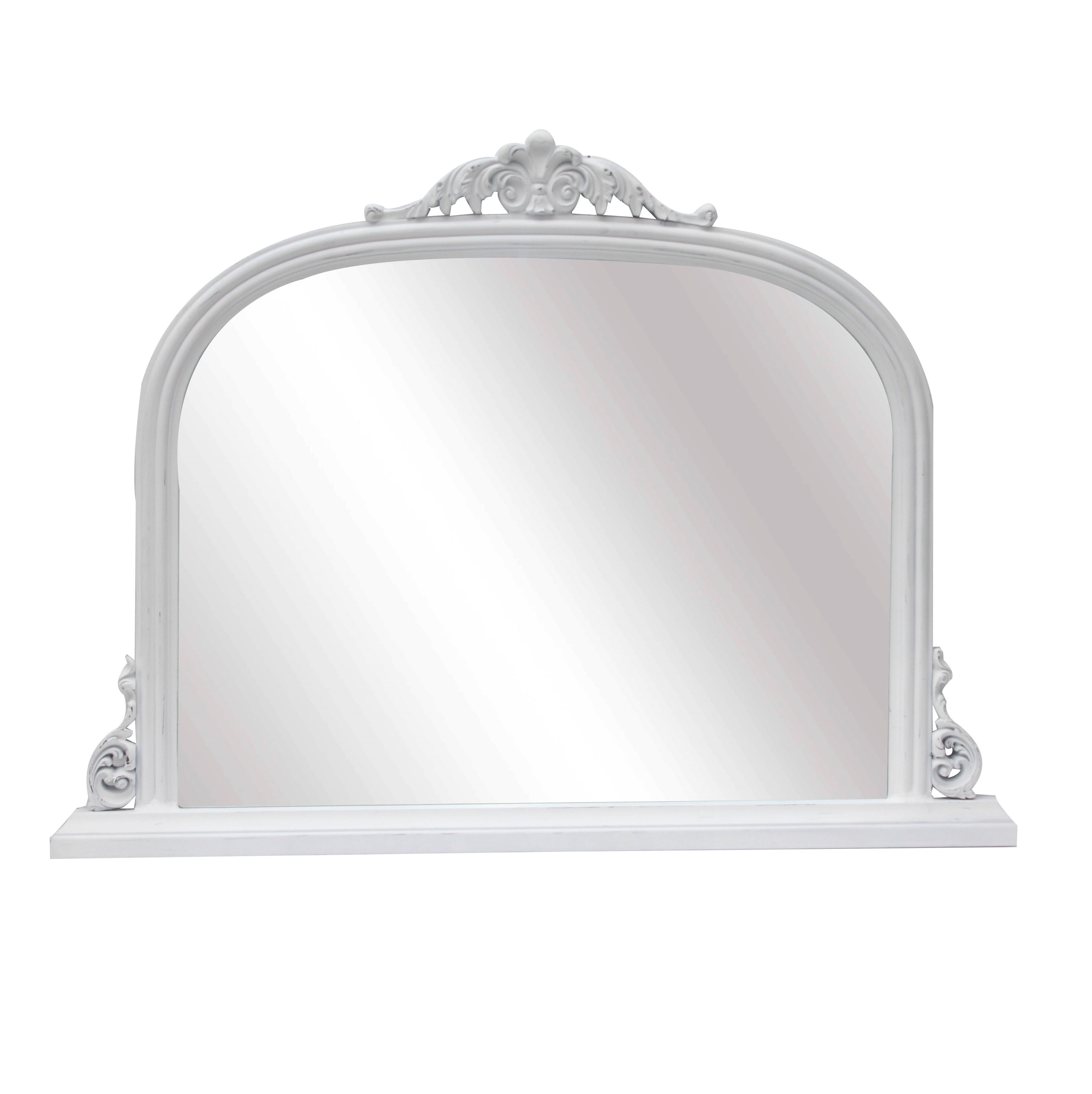 French Style White Colour Large Distressed Overmantle Mirror