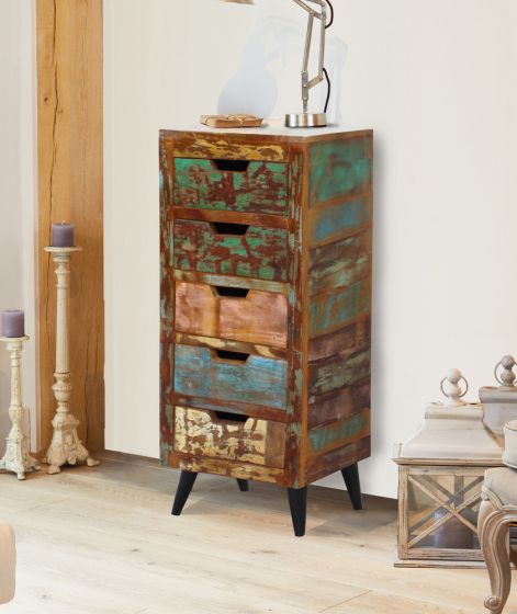 Coastal Chic Reclaimed Wood 5 Drawer Tallboy