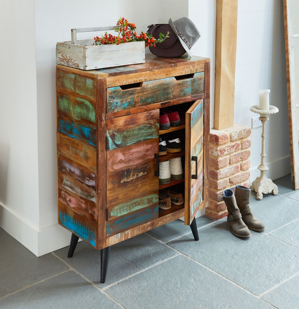 Coastal Chic Reclaimed Wood Shoe Cupboard