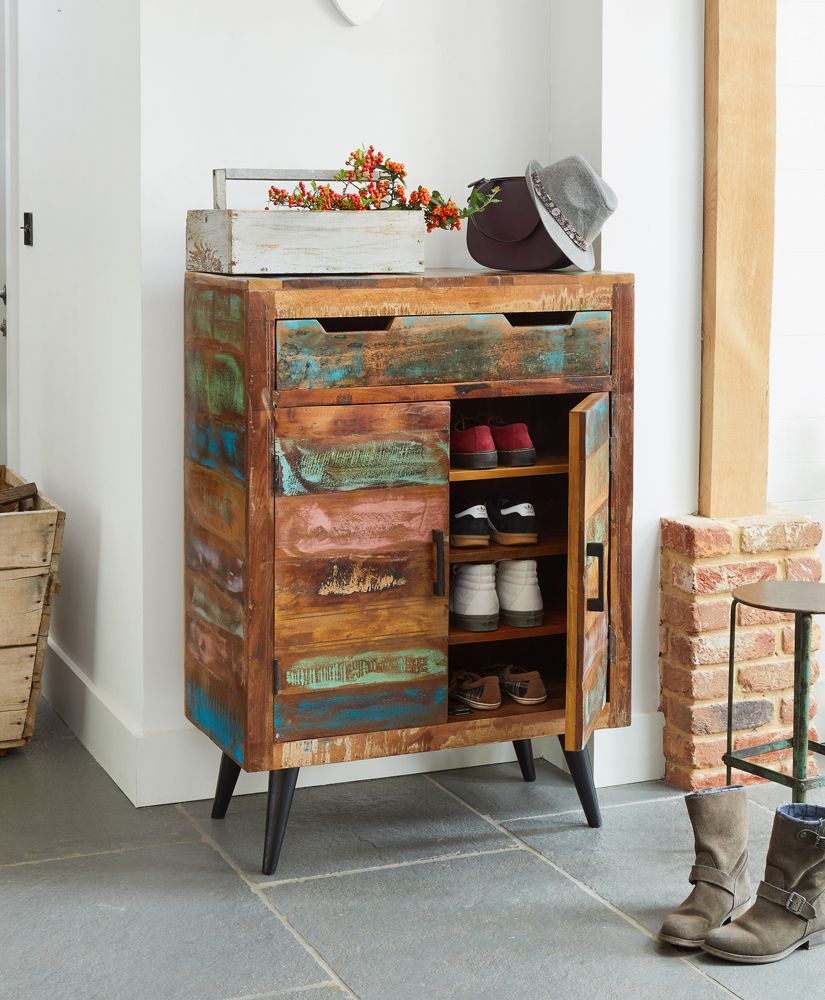 Coastal Chic Reclaimed Wood Shoe Cupboard